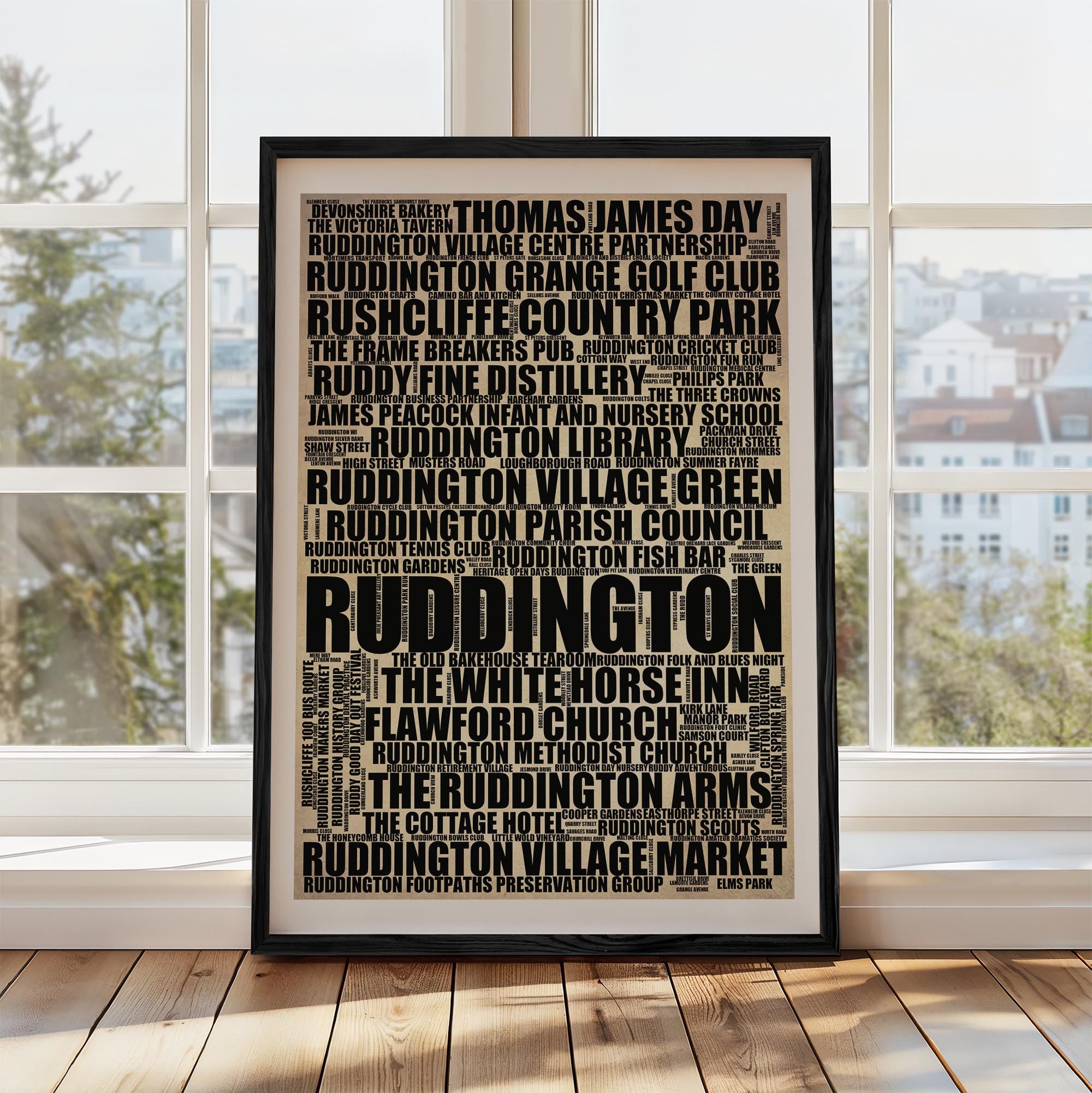 Ruddington - Premium Typographic Word Cloud Prints, Posters & Gifts