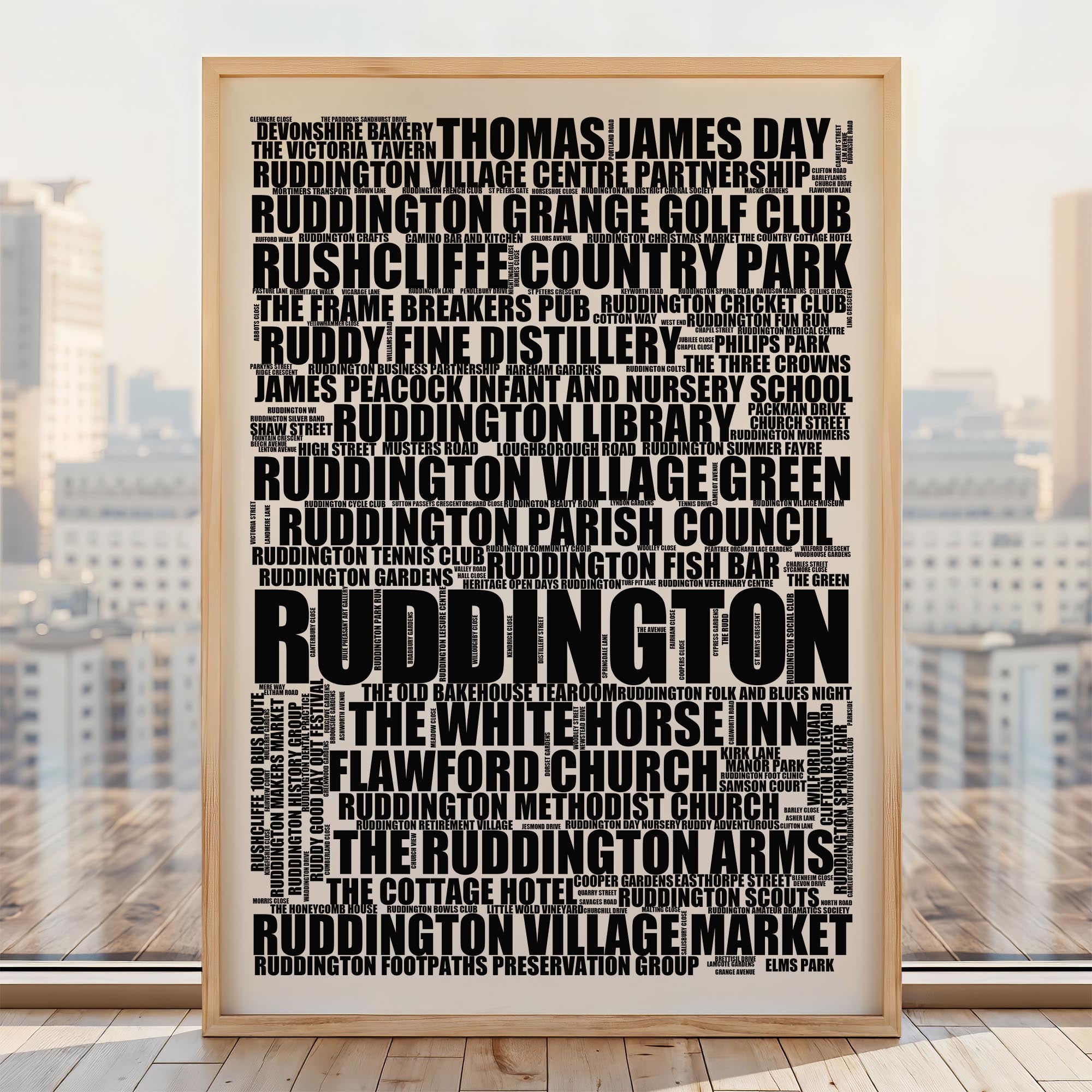 Ruddington - Premium Typographic Word Cloud Prints, Posters & Gifts