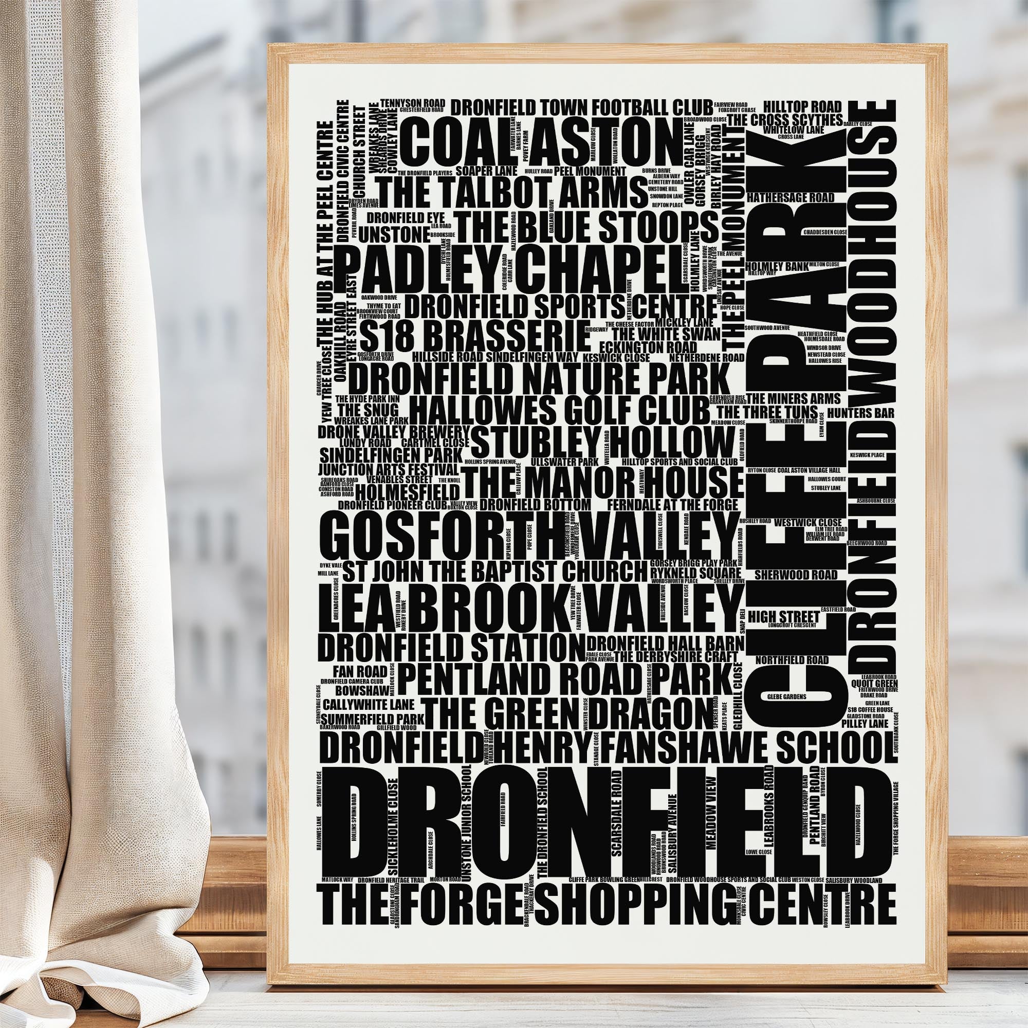 Dronfield - Premium Typographic Word Cloud Prints, Posters & Gifts
