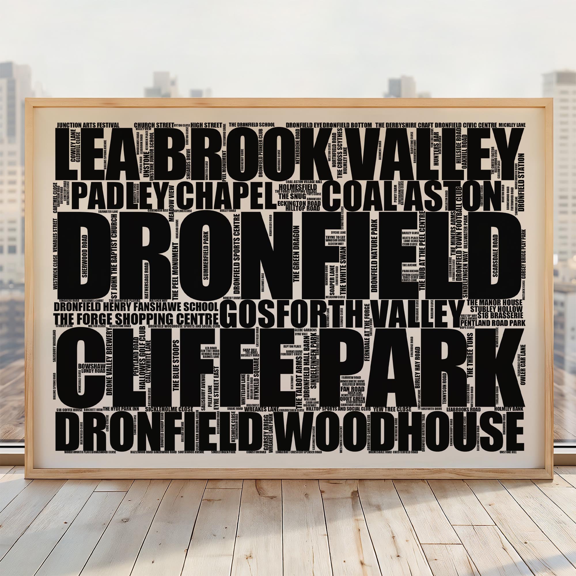 Dronfield - Premium Typographic Word Cloud Prints, Posters & Gifts
