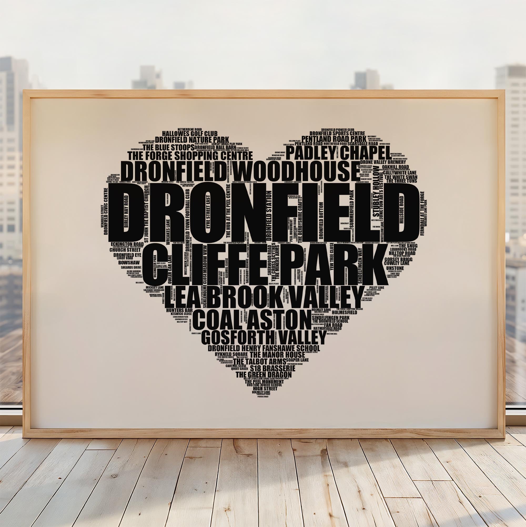 Dronfield - Premium Typographic Word Cloud Prints, Posters & Gifts