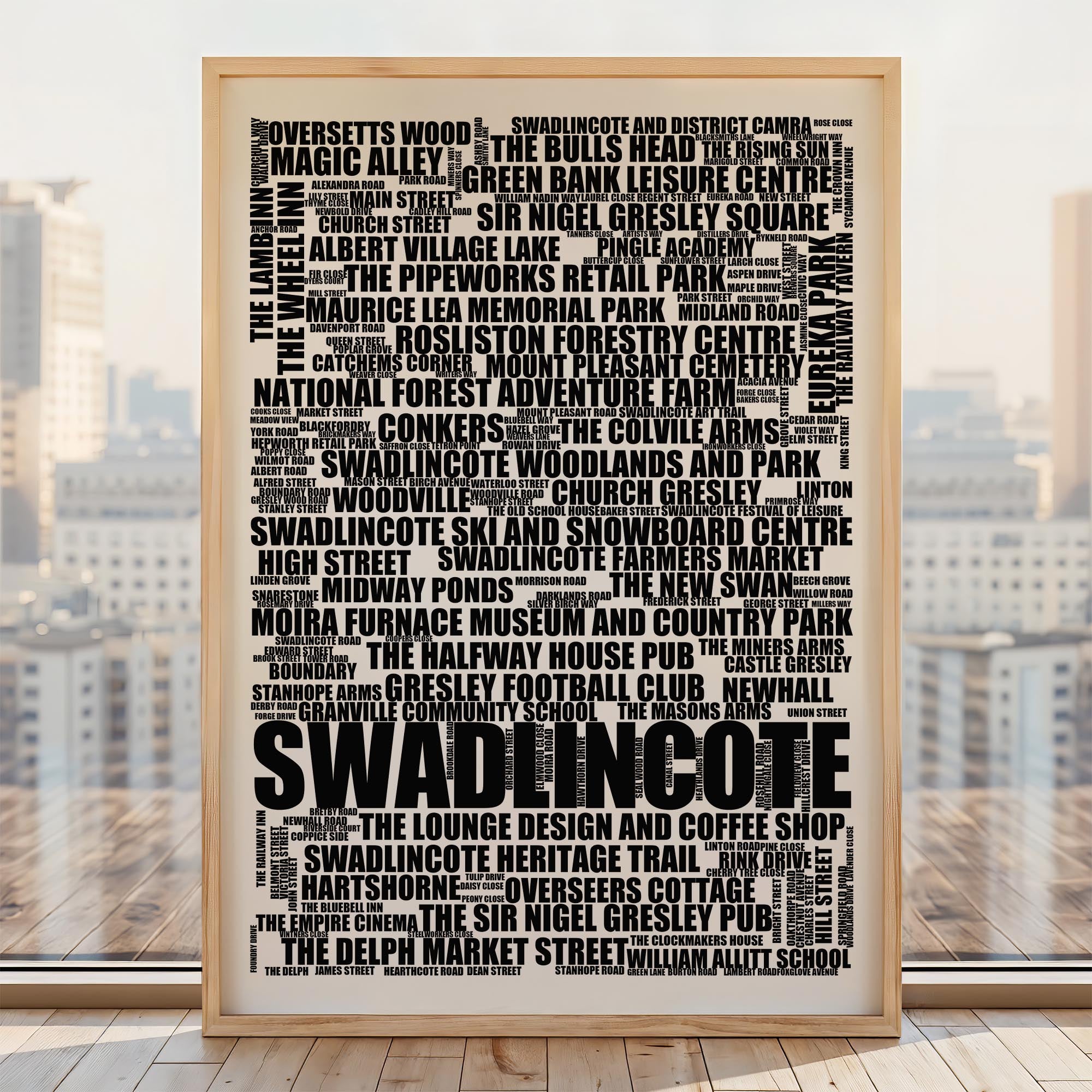 Swadlincote - Premium Typographic Word Cloud Prints, Posters & Gifts