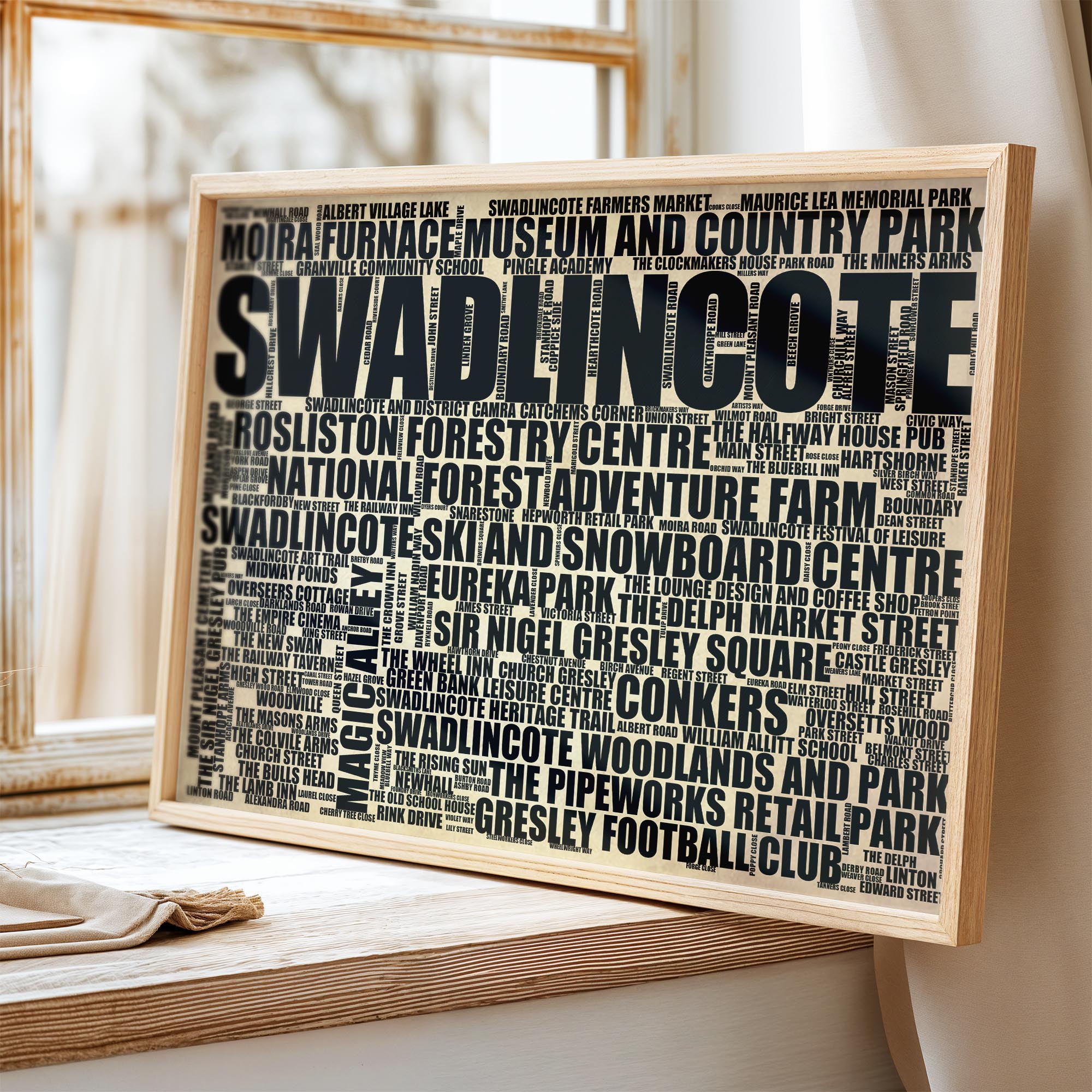 Swadlincote - Premium Typographic Word Cloud Prints, Posters & Gifts