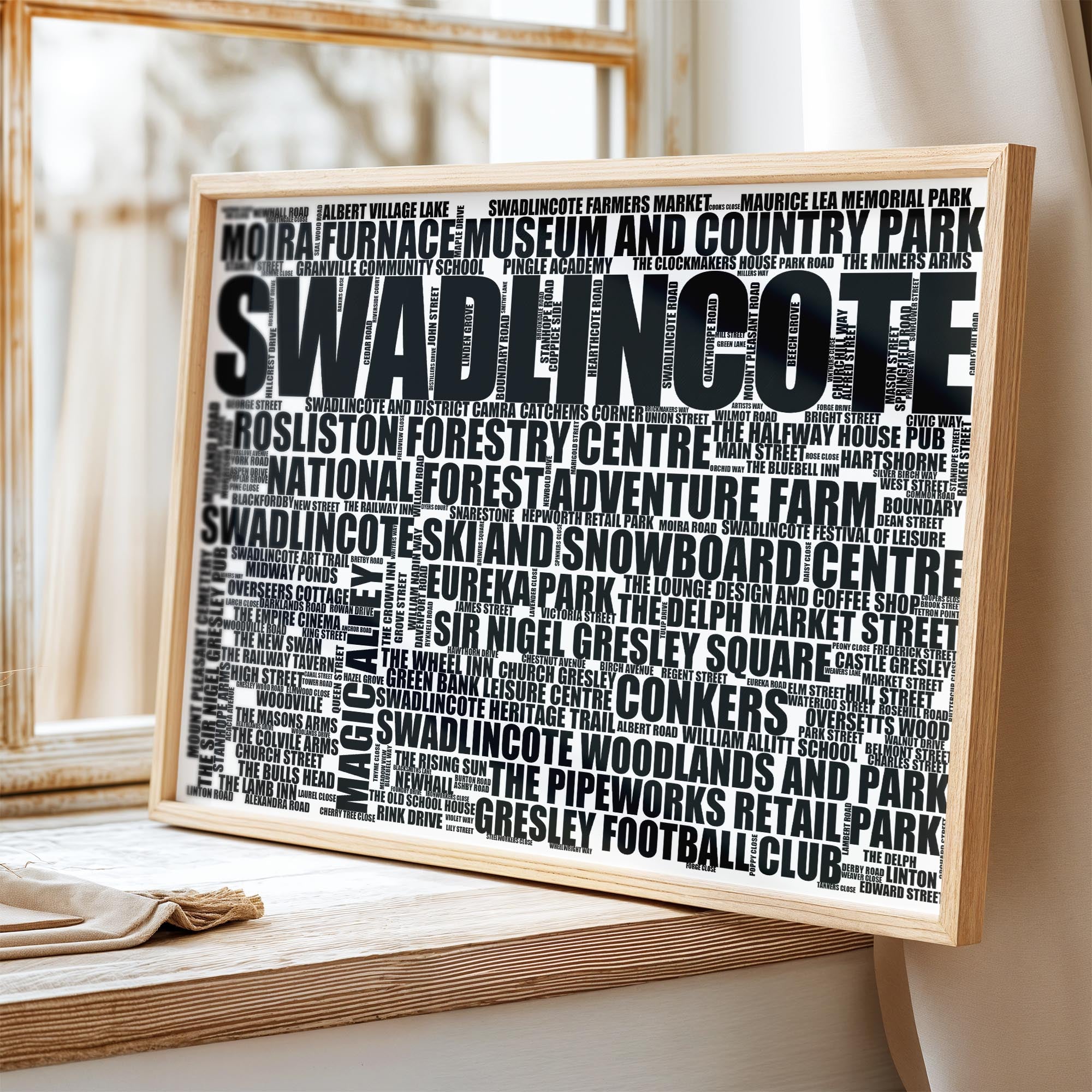 Swadlincote - Premium Typographic Word Cloud Prints, Posters & Gifts