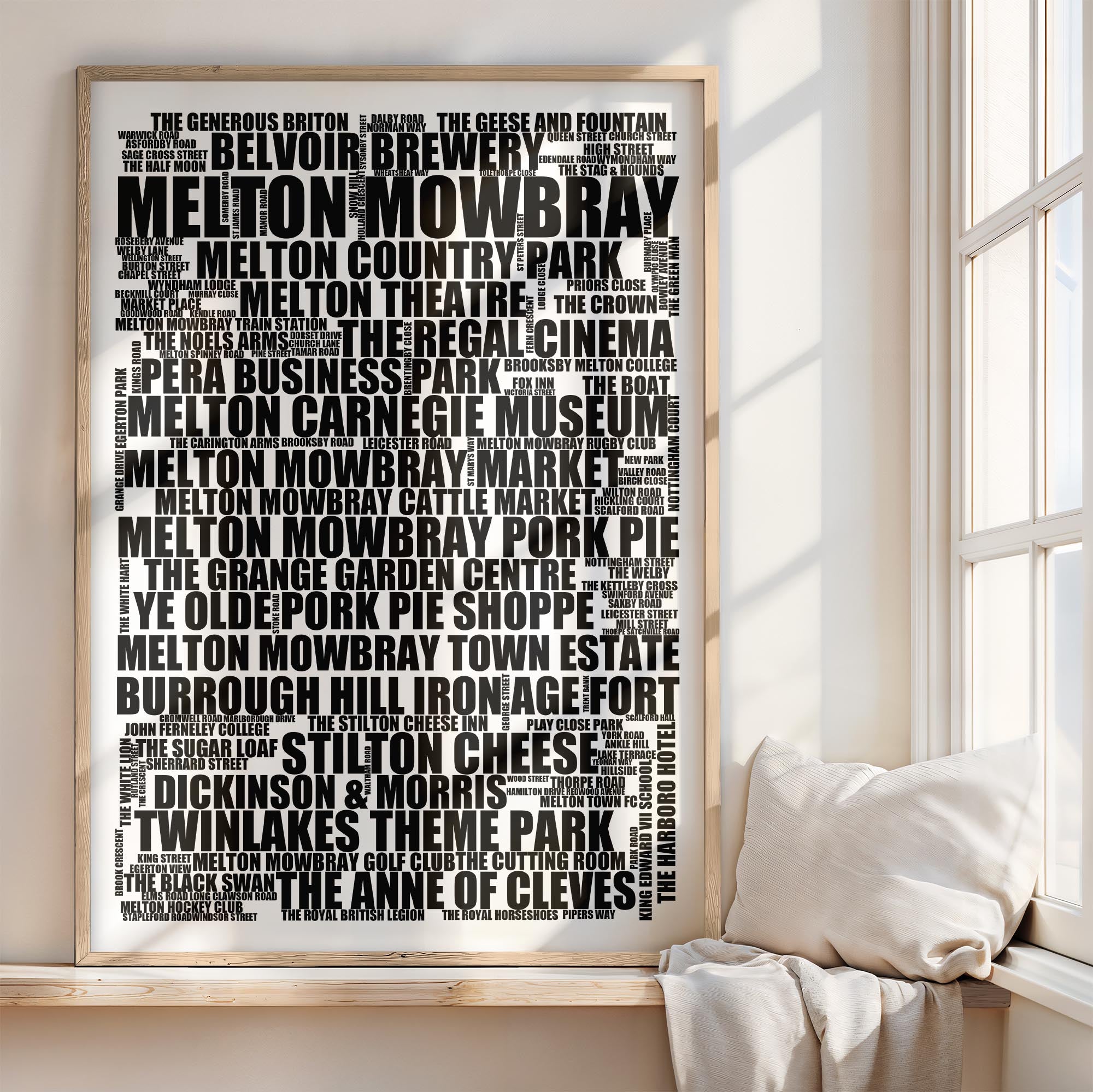 Melton Mowbray - Premium Typographic Word Cloud Prints, Posters & Gifts