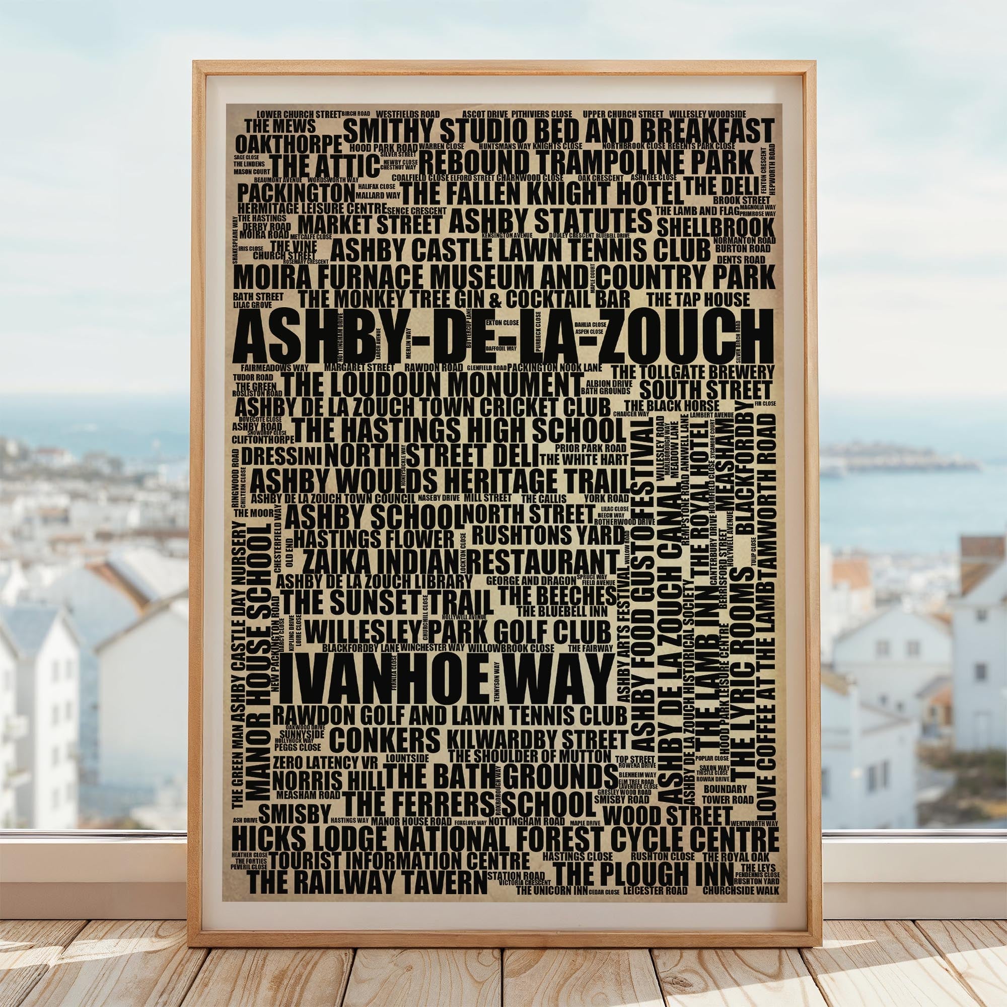 Ashby-de-la-Zouch - Premium Typographic Word Cloud Prints, Posters & Gifts