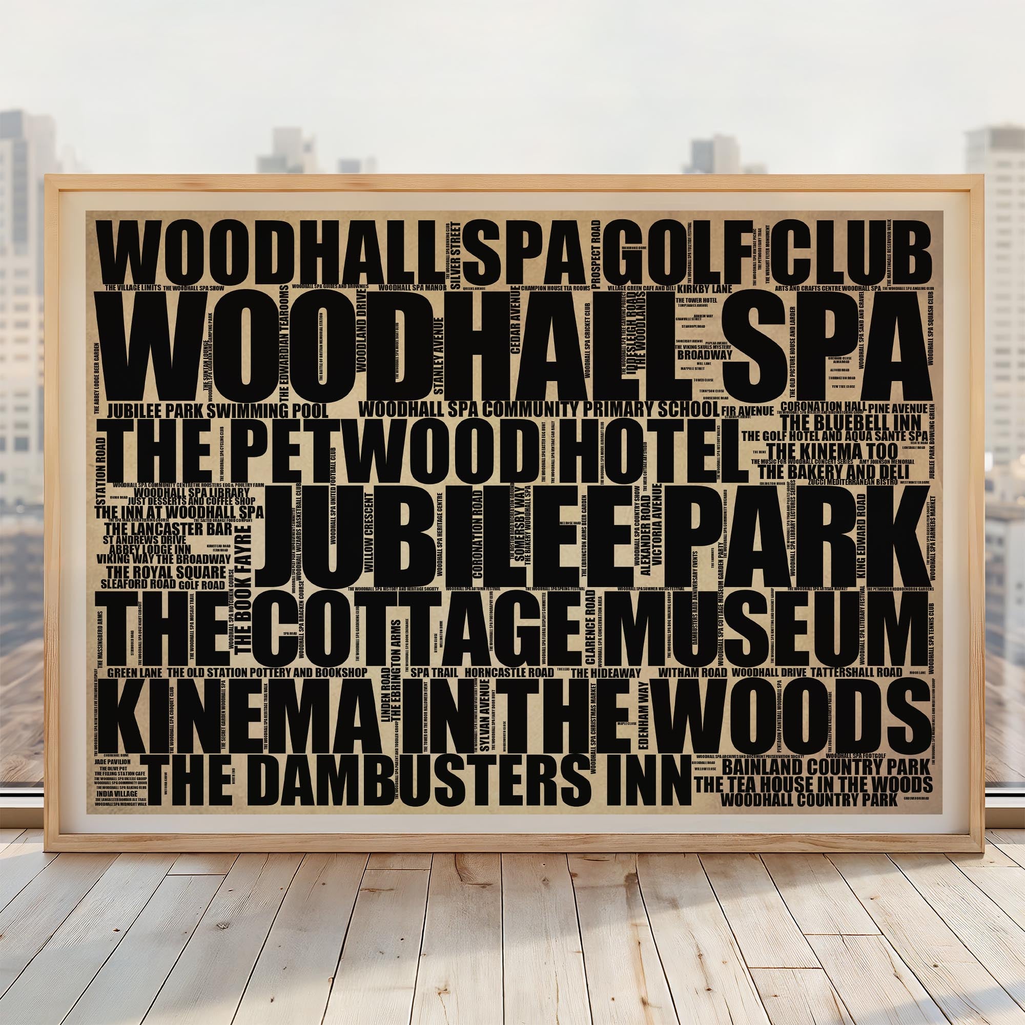 Woodhall Spa - Premium Typographic Word Cloud Prints, Posters & Gifts