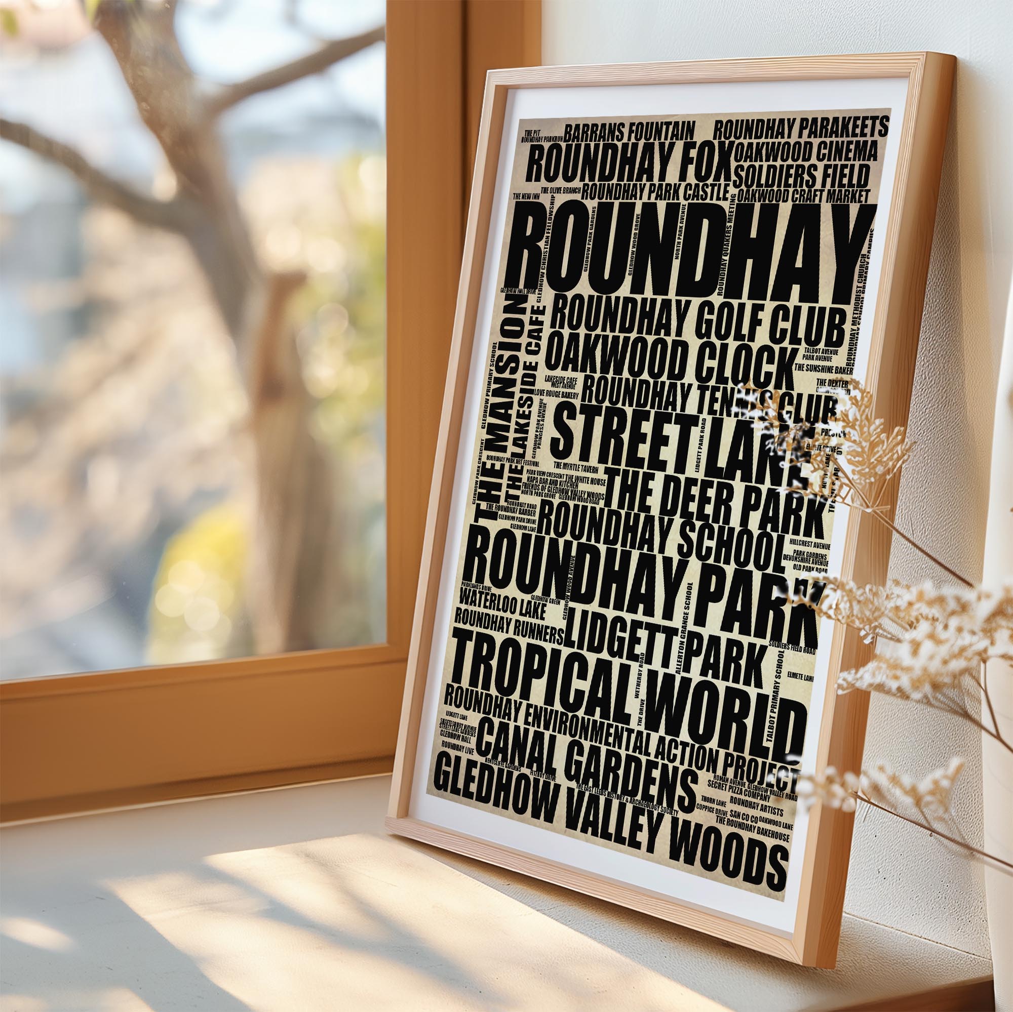 Roundhay - Premium Typographic Word Cloud Prints, Posters & Gifts