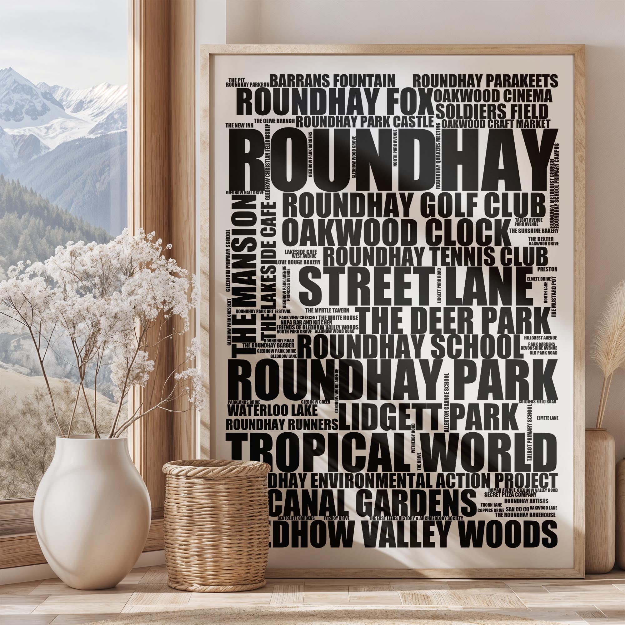 Roundhay - Premium Typographic Word Cloud Prints, Posters & Gifts