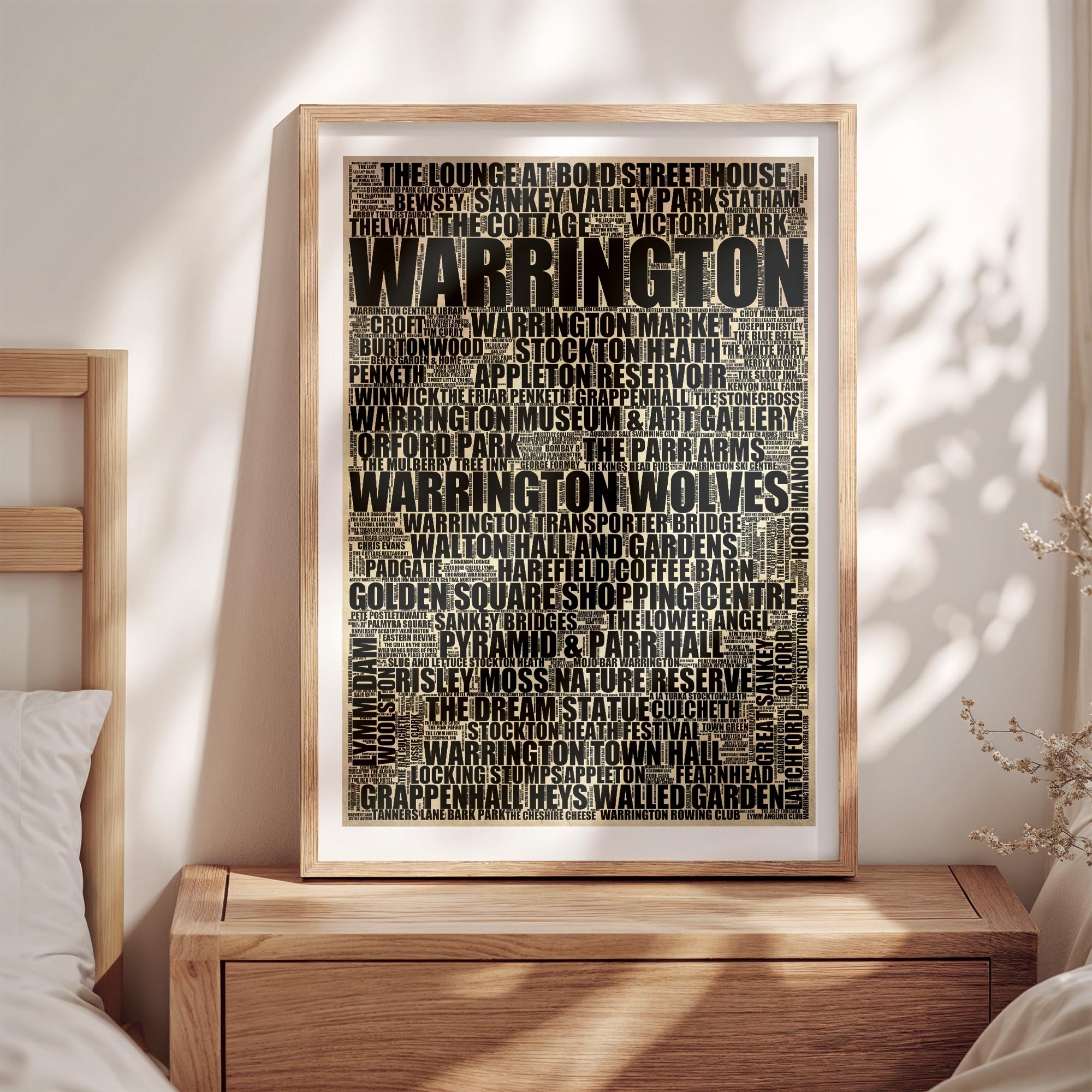 Warrington - Premium Typographic Word Cloud Prints, Posters & Gifts