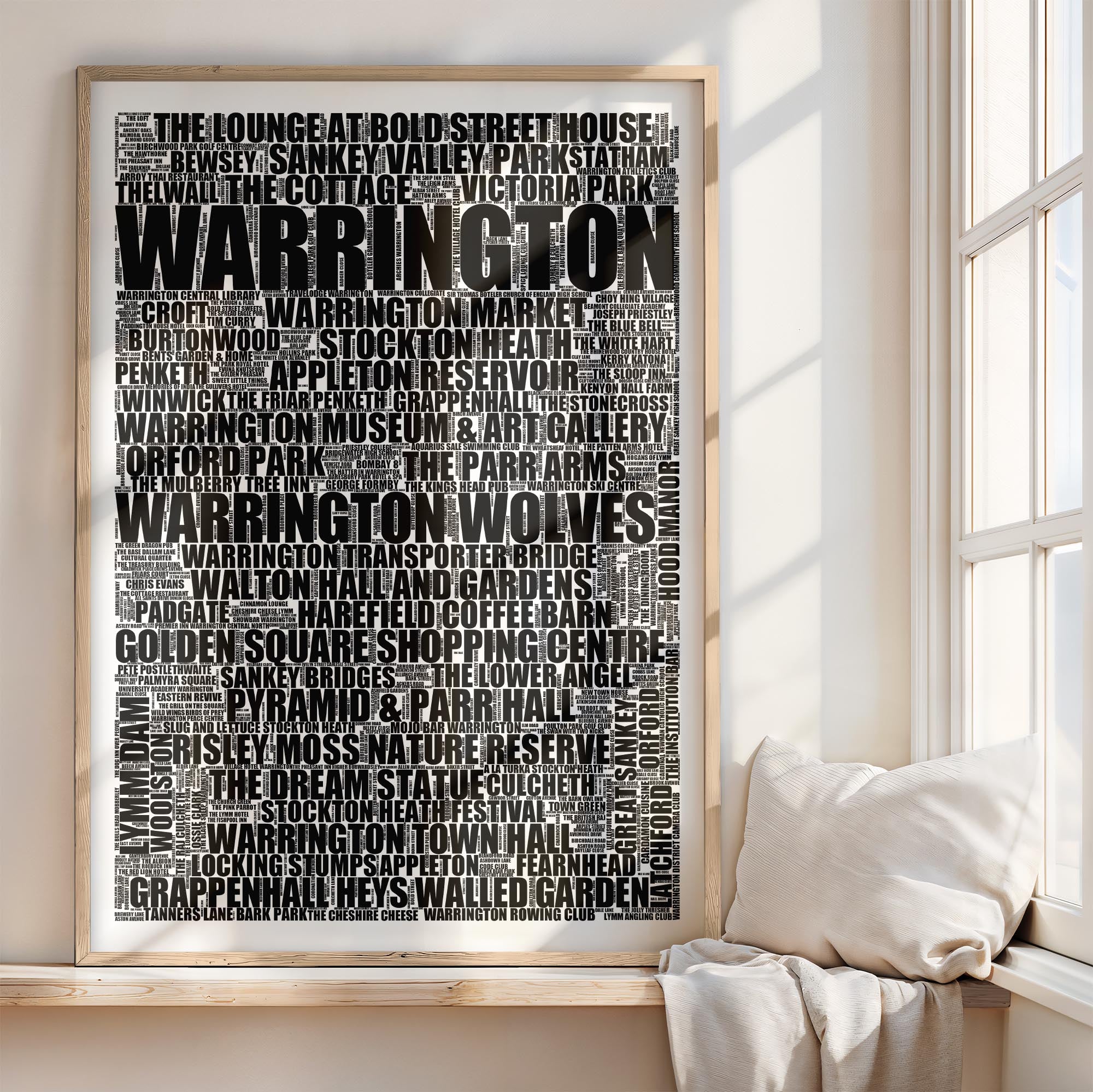 Warrington - Premium Typographic Word Cloud Prints, Posters & Gifts