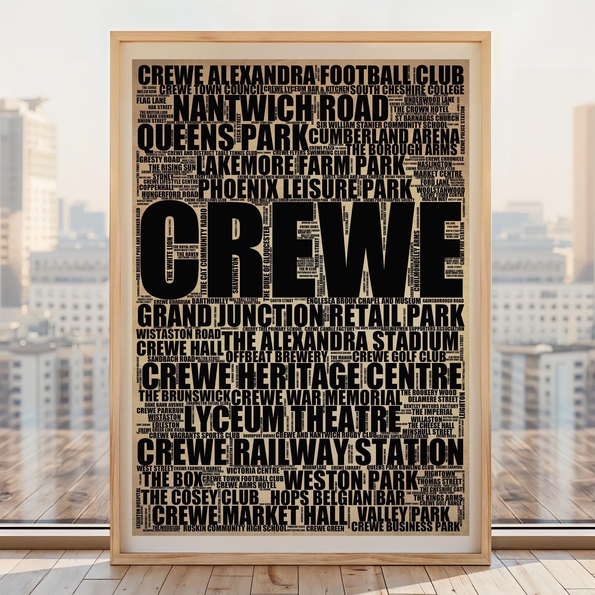 Crewe - Premium Typographic Word Cloud Prints, Posters & Gifts