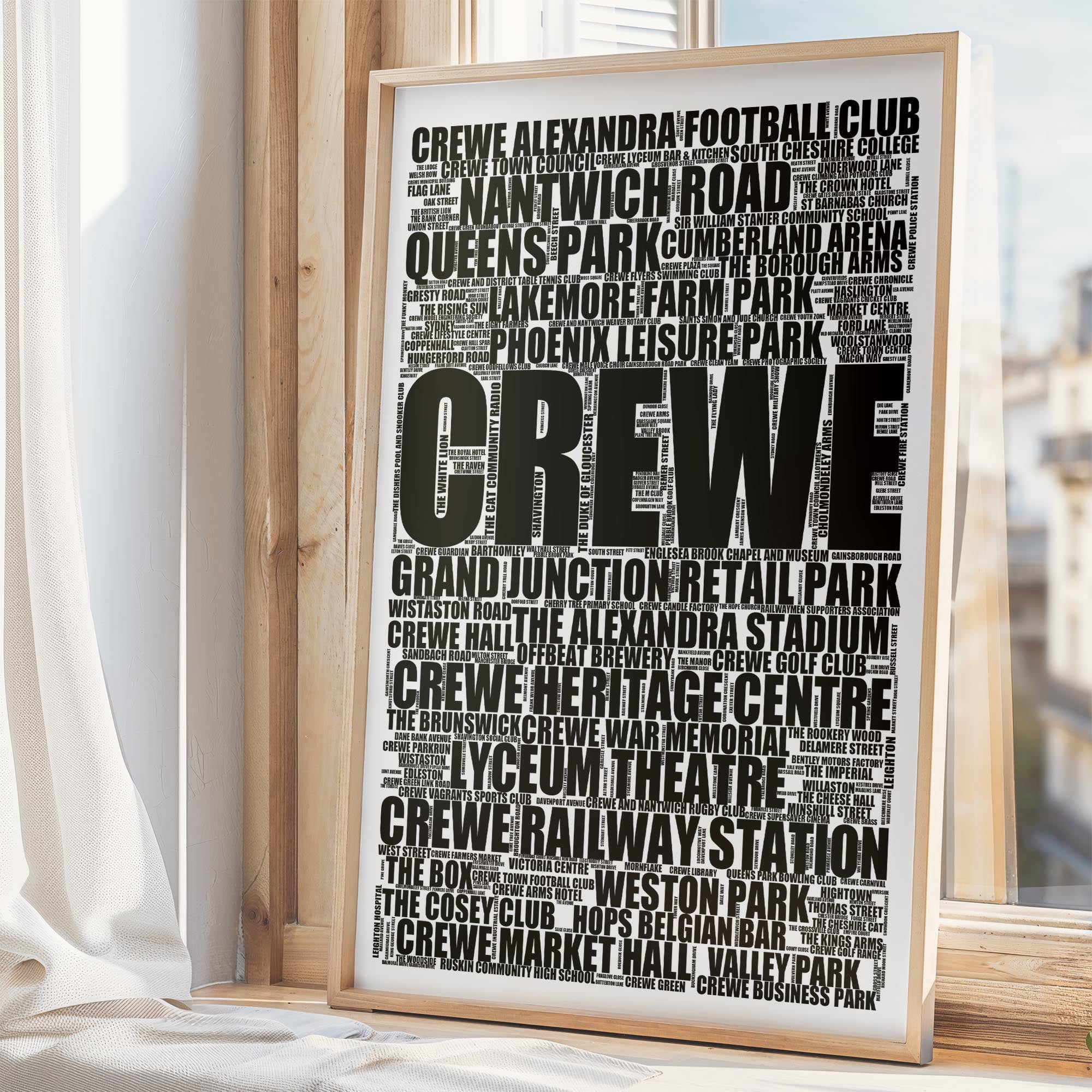 Crewe - Premium Typographic Word Cloud Prints, Posters & Gifts