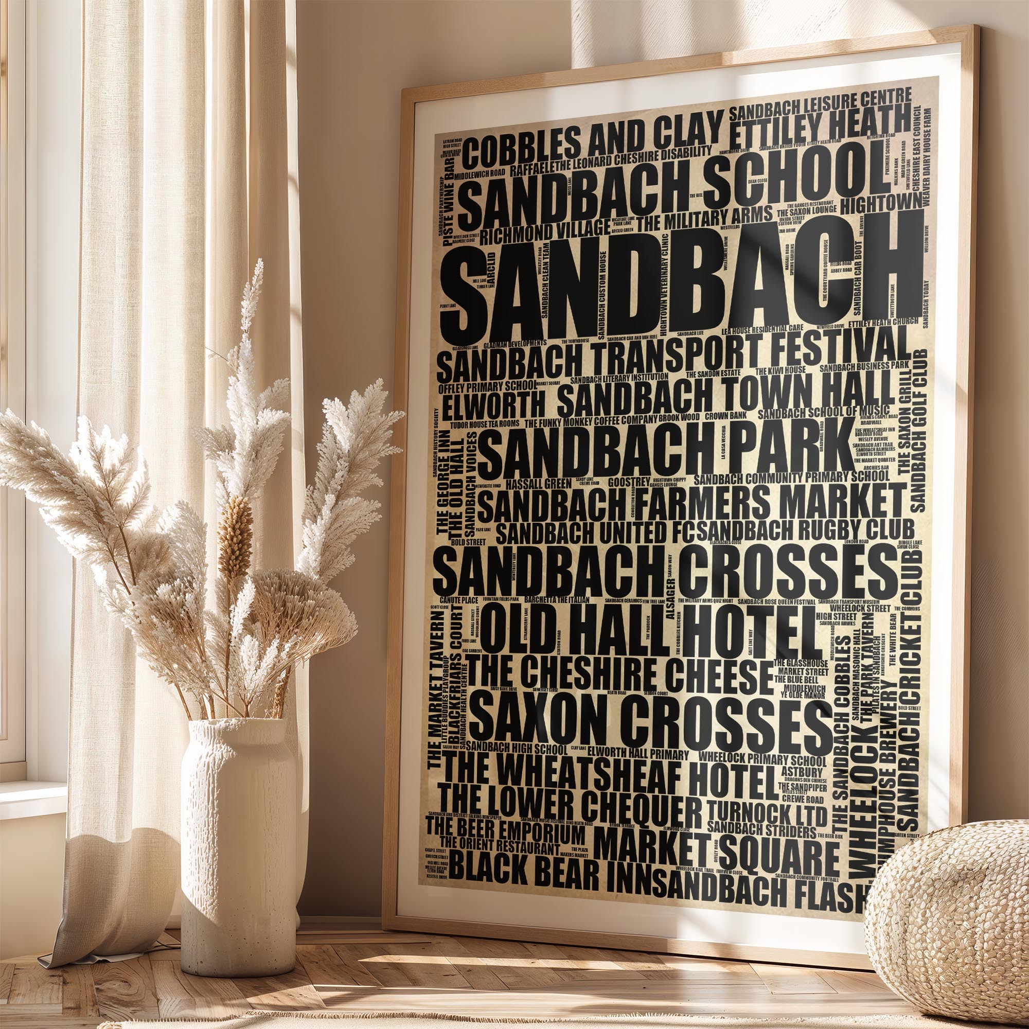 Sandbach - Premium Typographic Word Cloud Prints, Posters & Gifts