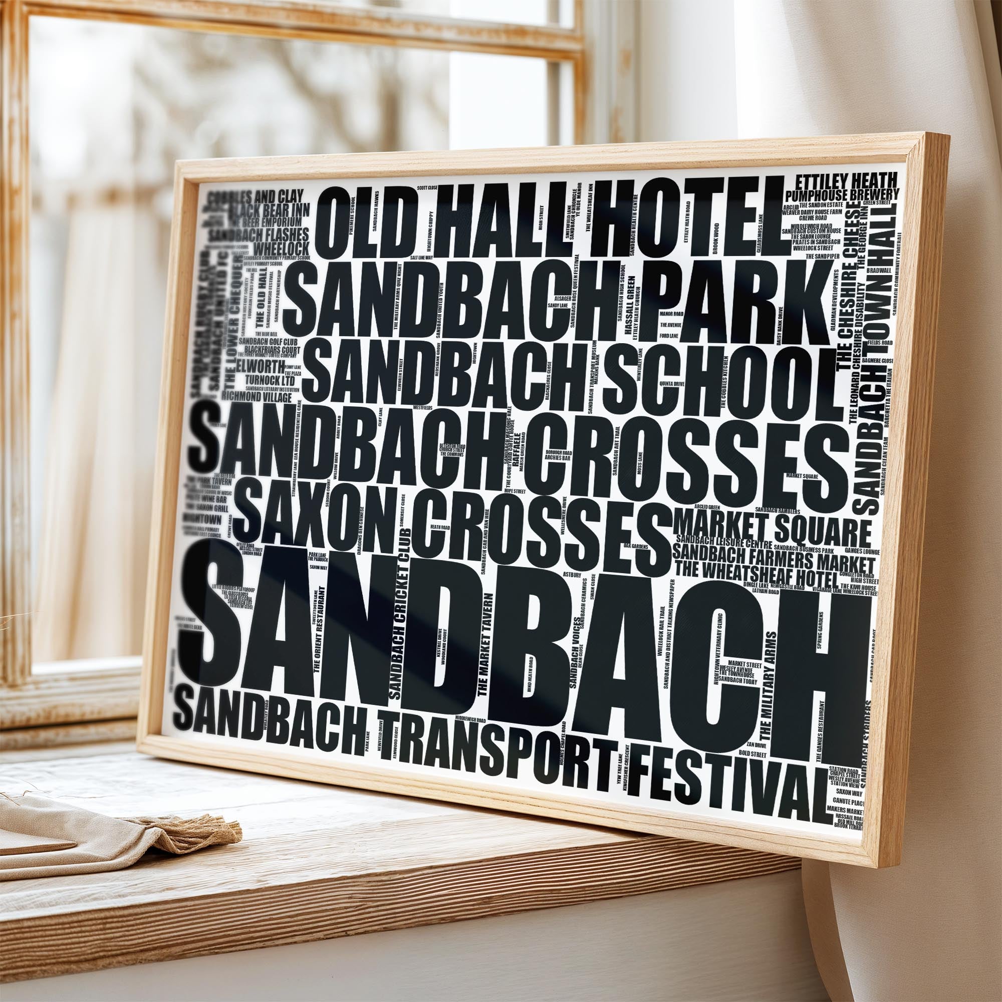 Sandbach - Premium Typographic Word Cloud Prints, Posters & Gifts