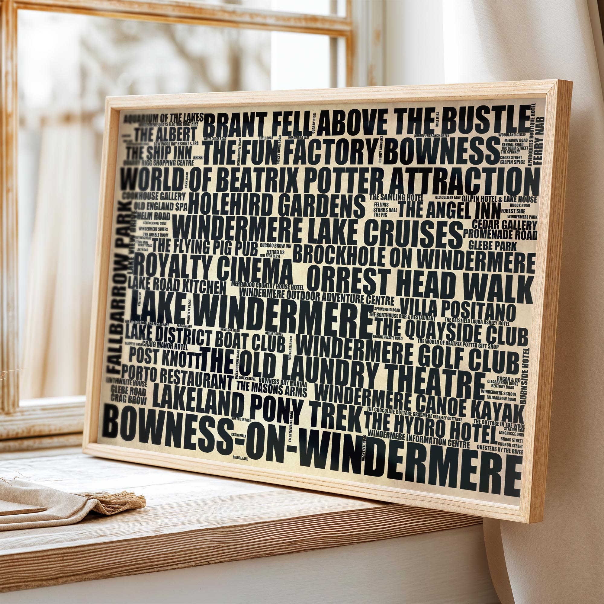 Bowness-on-Windermere - Premium Typographic Word Cloud Prints, Posters & Gifts