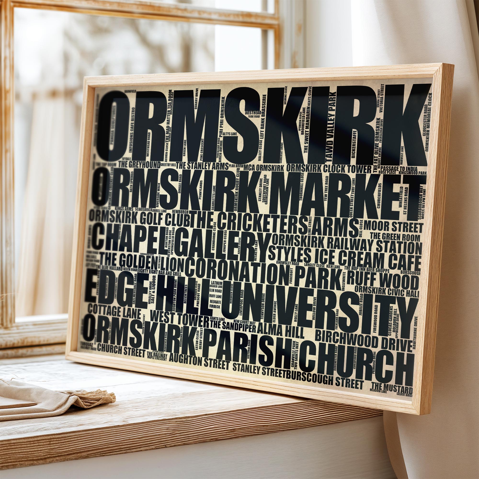 Ormskirk - Premium Typographic Word Cloud Prints, Posters & Gifts