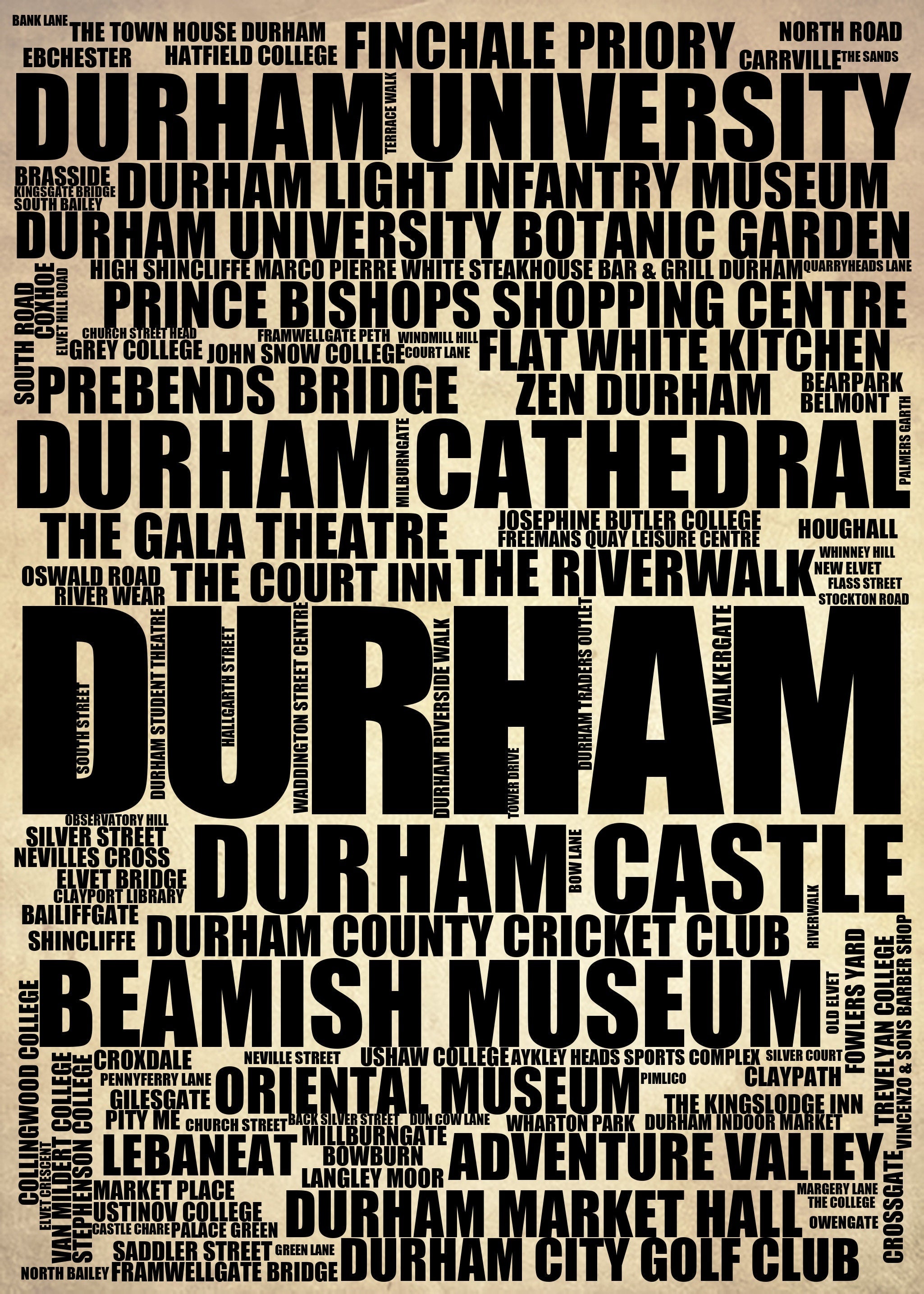 Durham - Premium Typographic Word Cloud Prints, Posters & Gifts