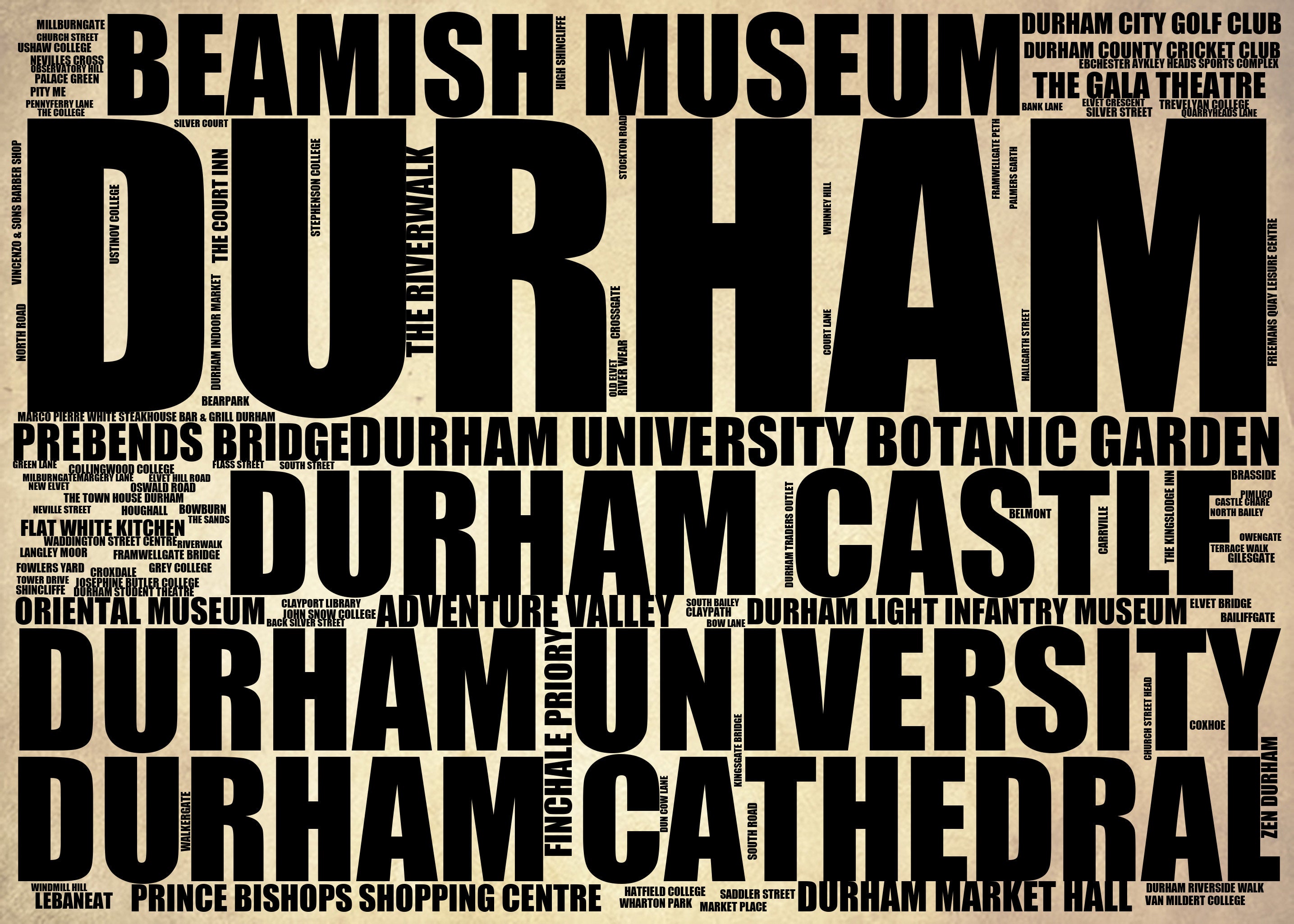 Durham - Premium Typographic Word Cloud Prints, Posters & Gifts