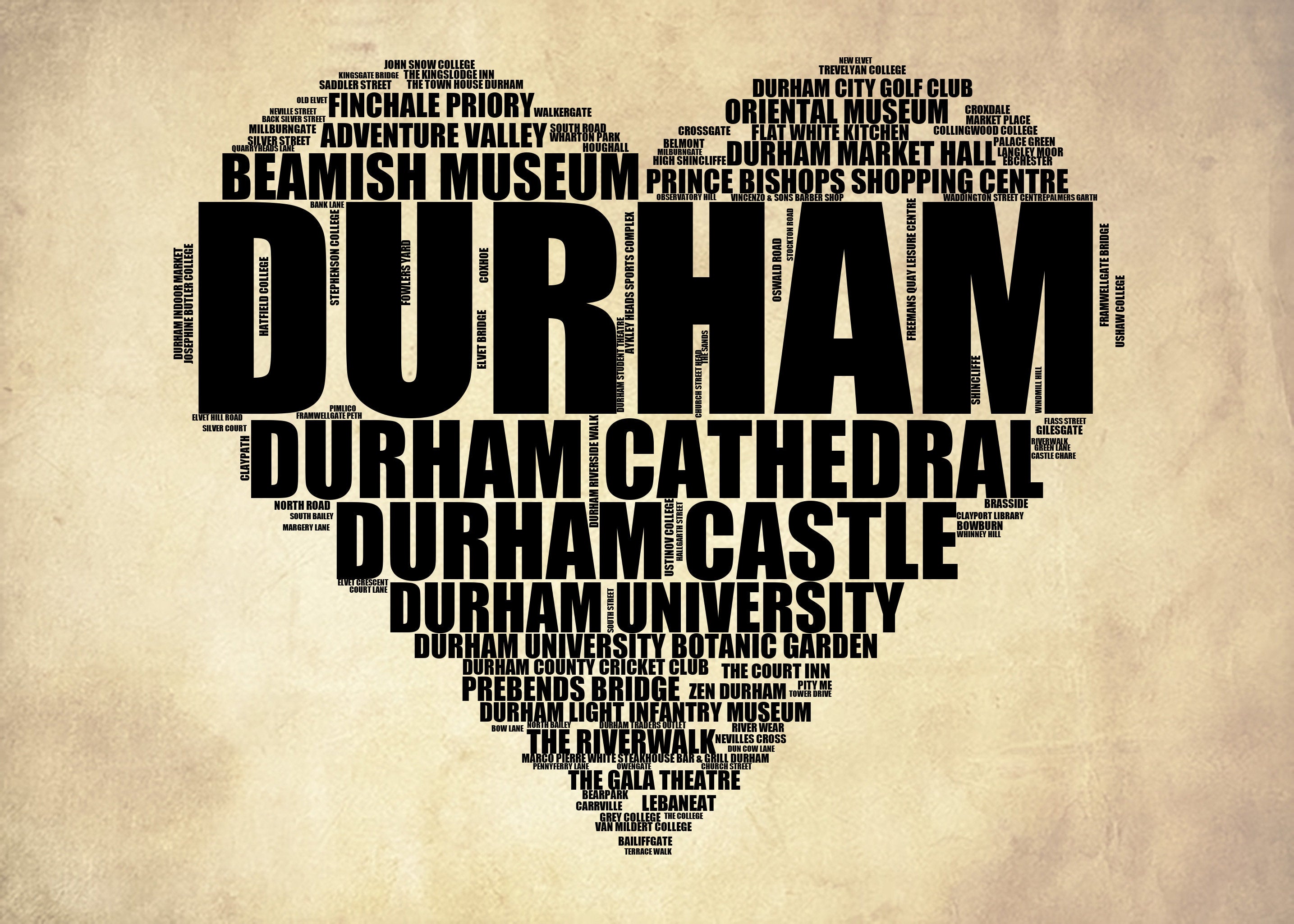 Durham - Premium Typographic Word Cloud Prints, Posters & Gifts