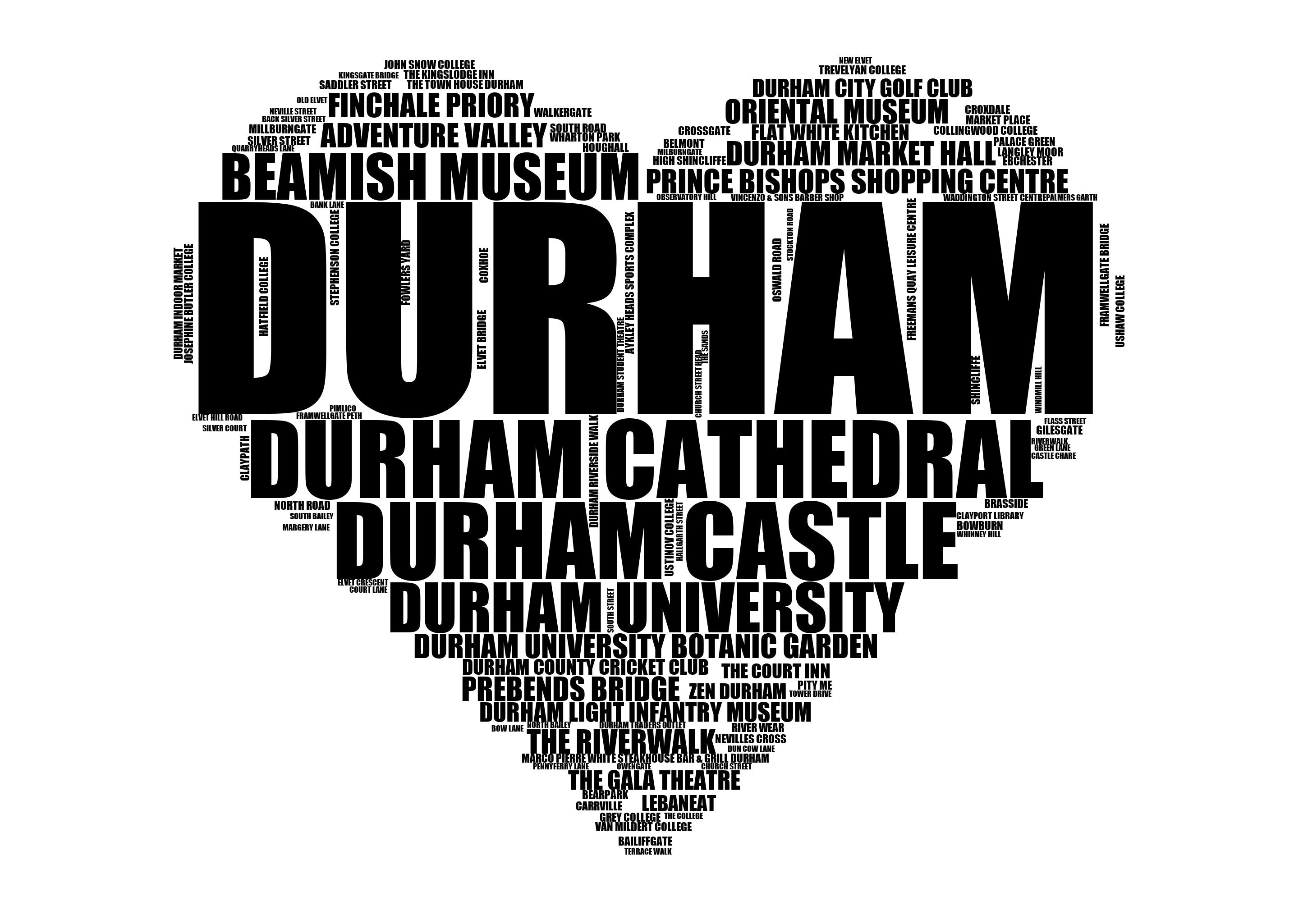 Durham - Premium Typographic Word Cloud Prints, Posters & Gifts