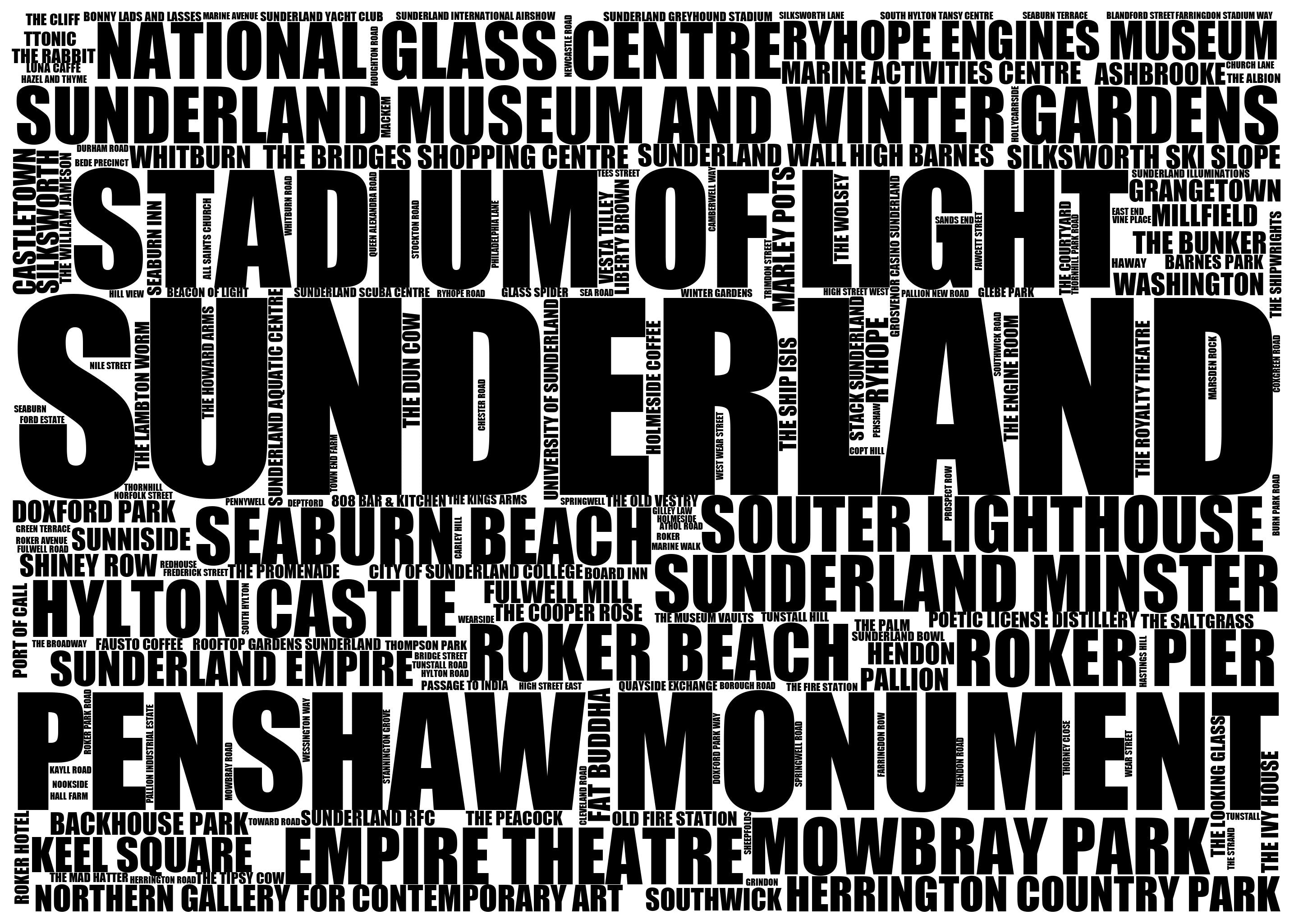 Sunderland - Premium Typographic Word Cloud Prints, Posters & Gifts
