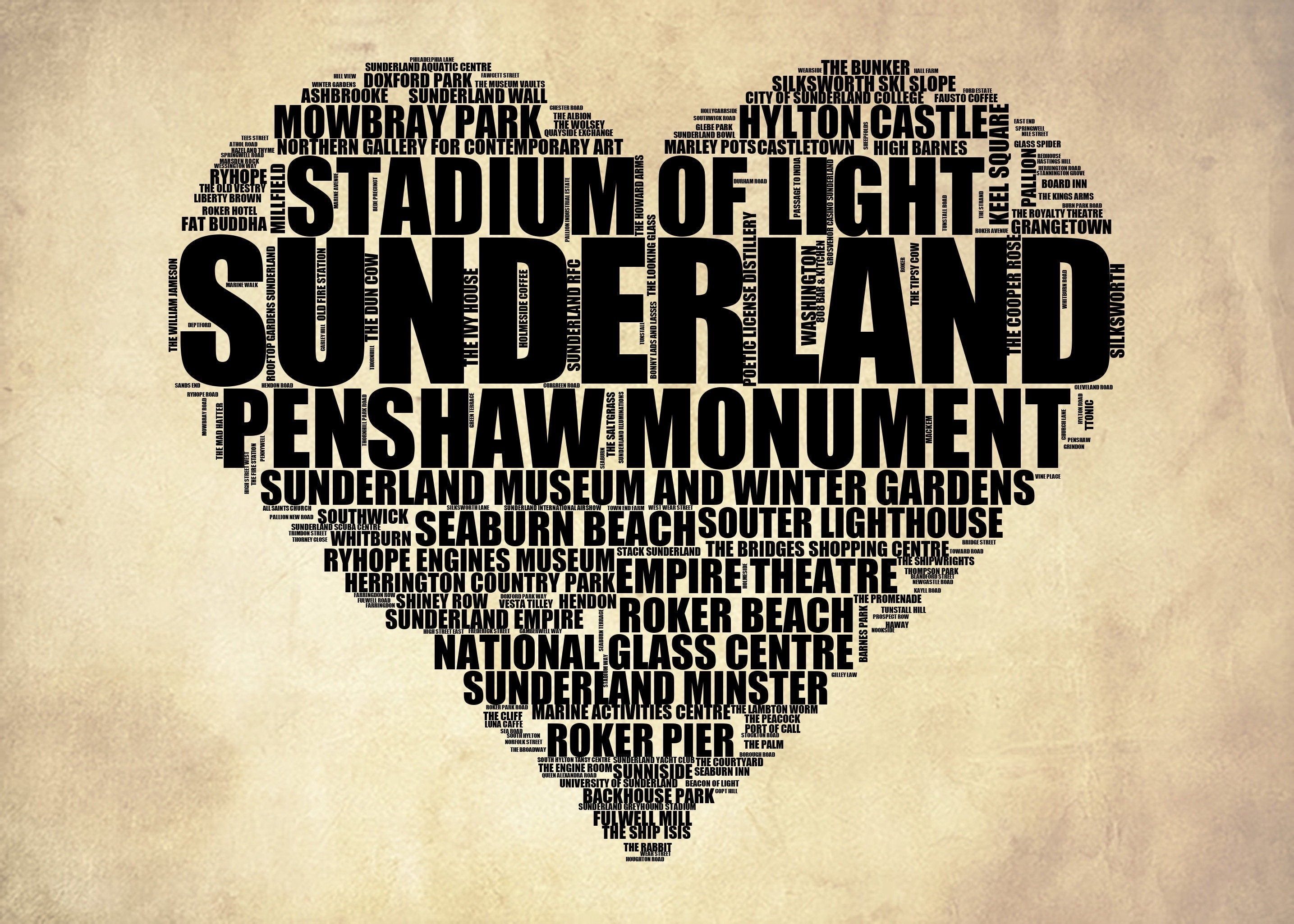 Sunderland - Premium Typographic Word Cloud Prints, Posters & Gifts