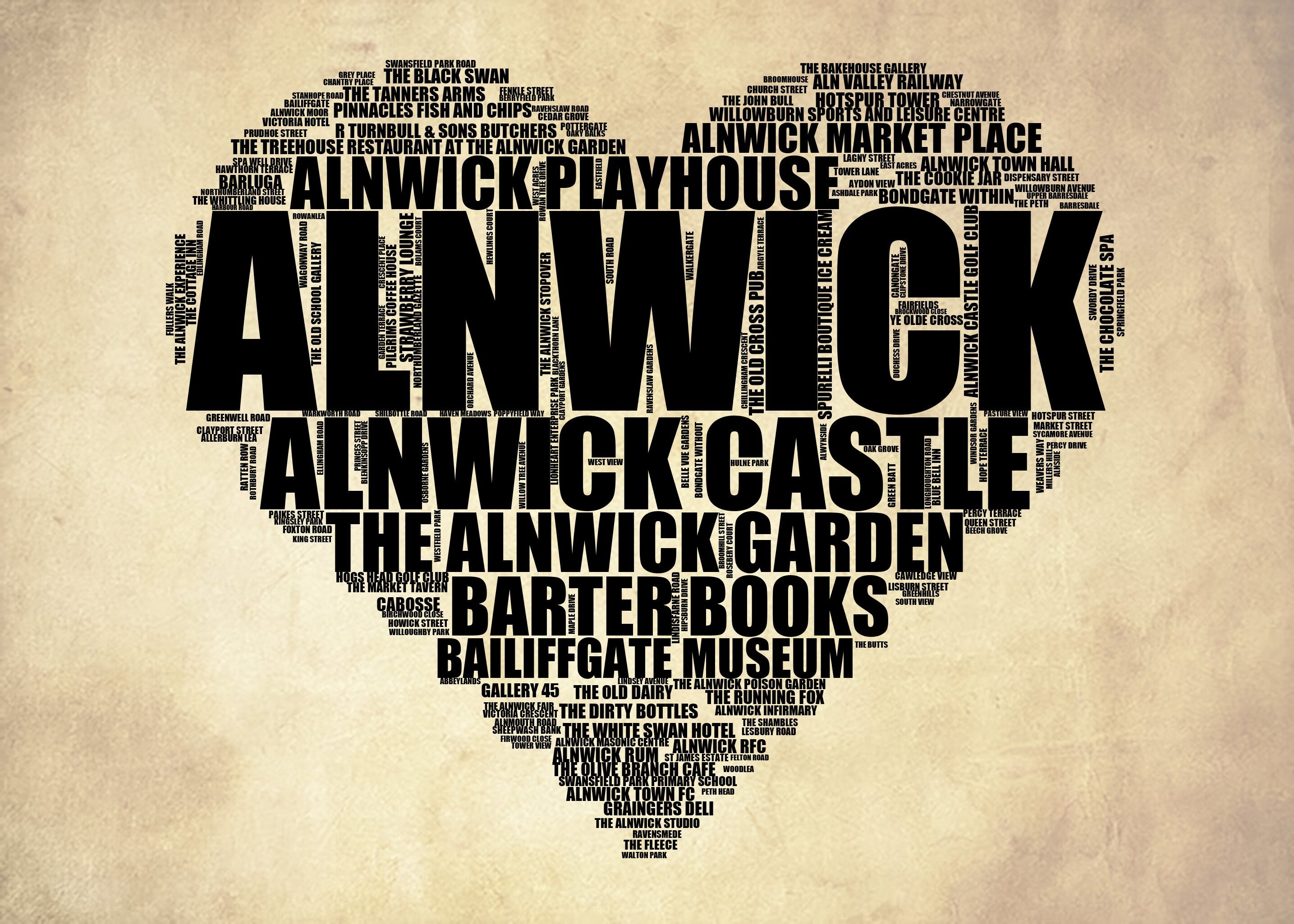 Alnwick - Premium Typographic Word Cloud Prints, Posters & Gifts