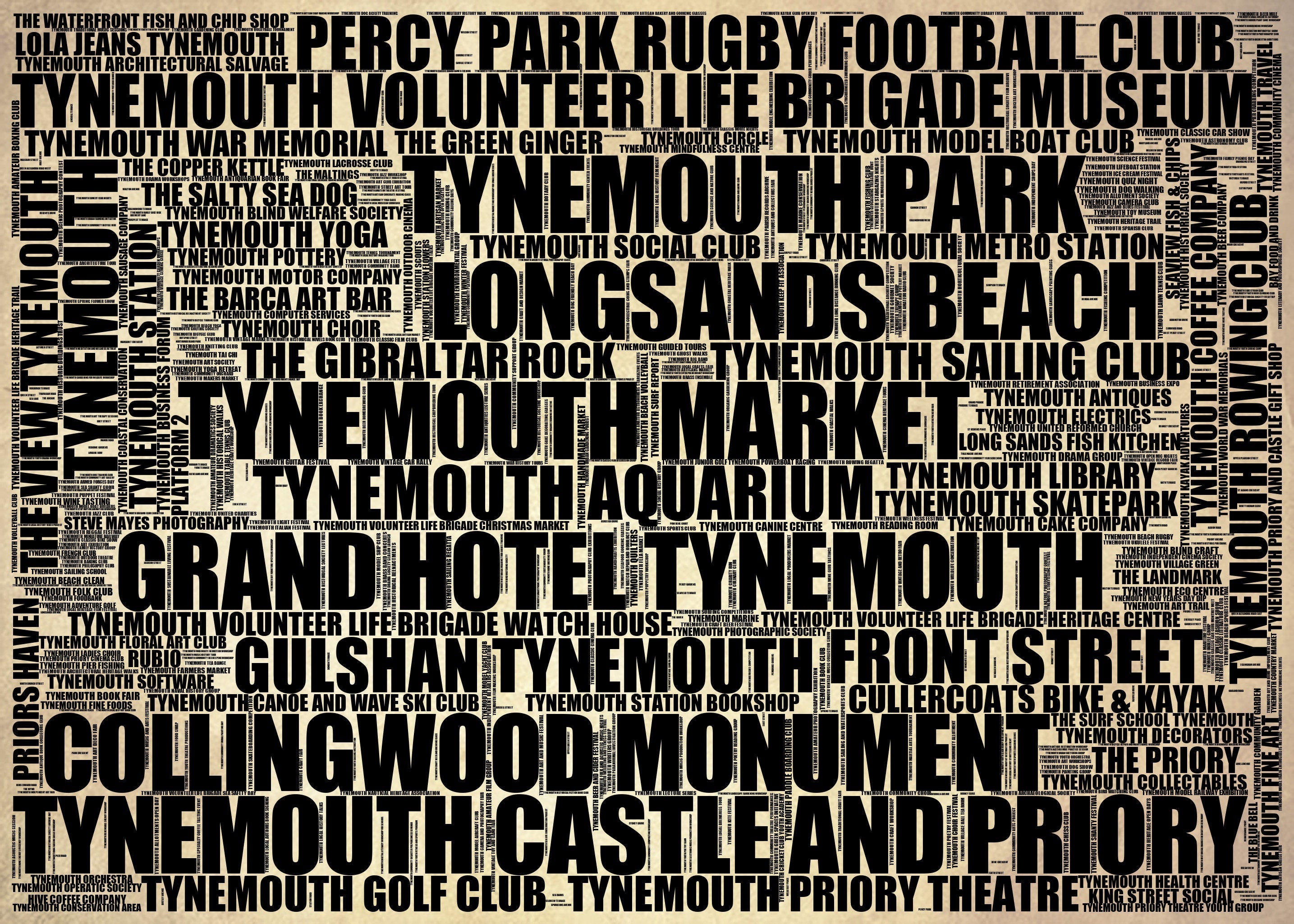 Tynemouth - Premium Typographic Word Cloud Prints, Posters & Gifts