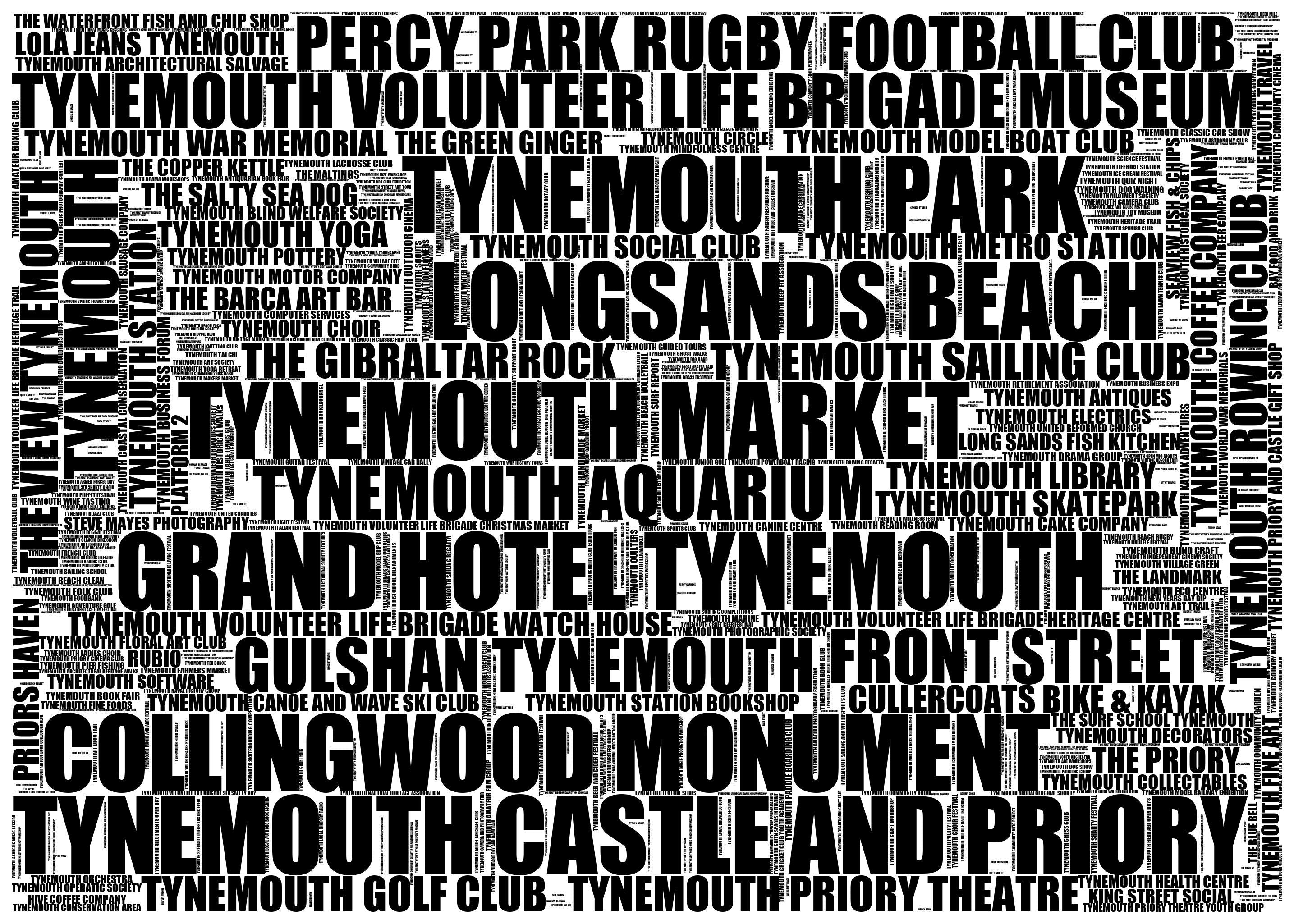 Tynemouth - Premium Typographic Word Cloud Prints, Posters & Gifts