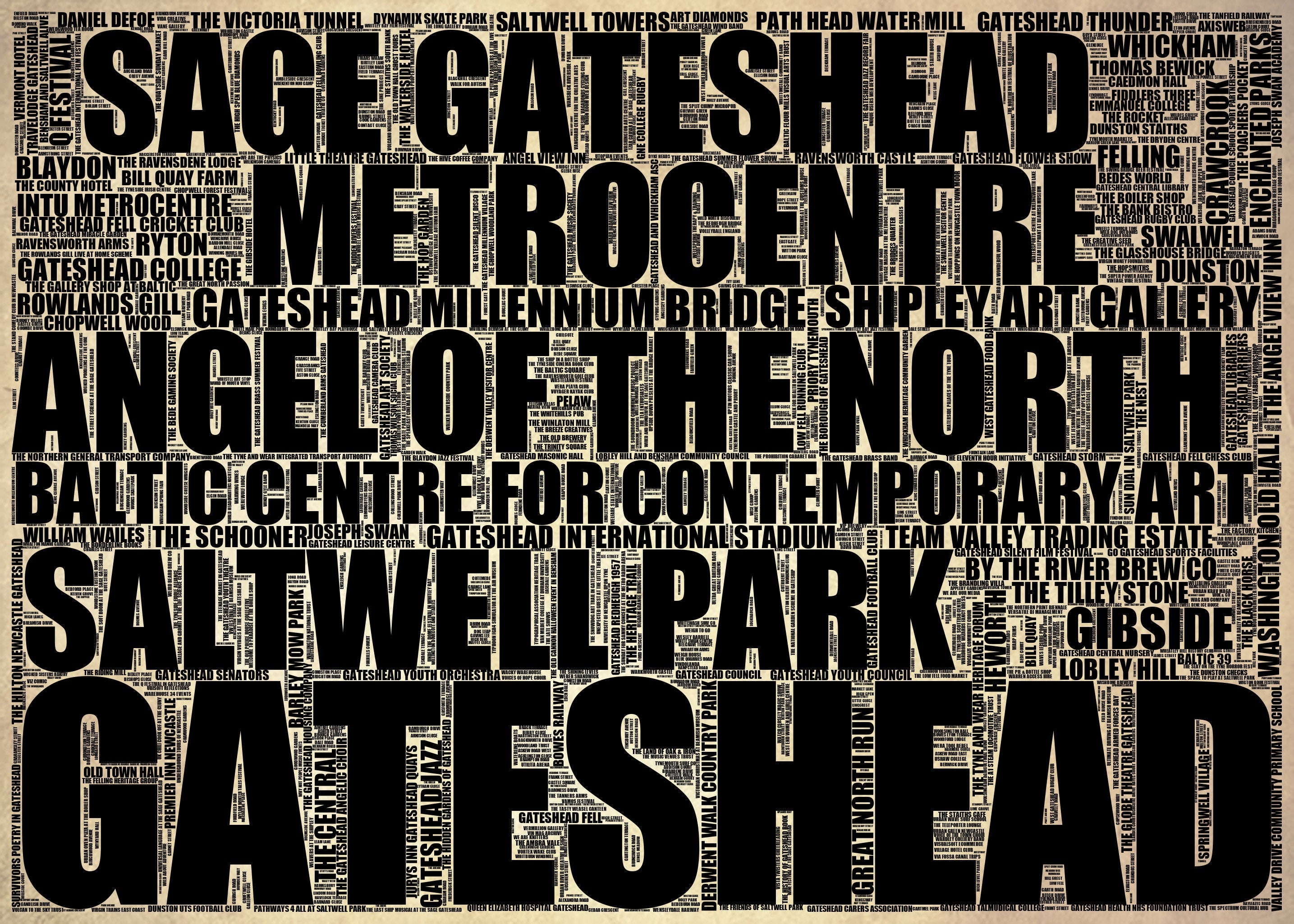 Gateshead - Premium Typographic Word Cloud Prints, Posters & Gifts