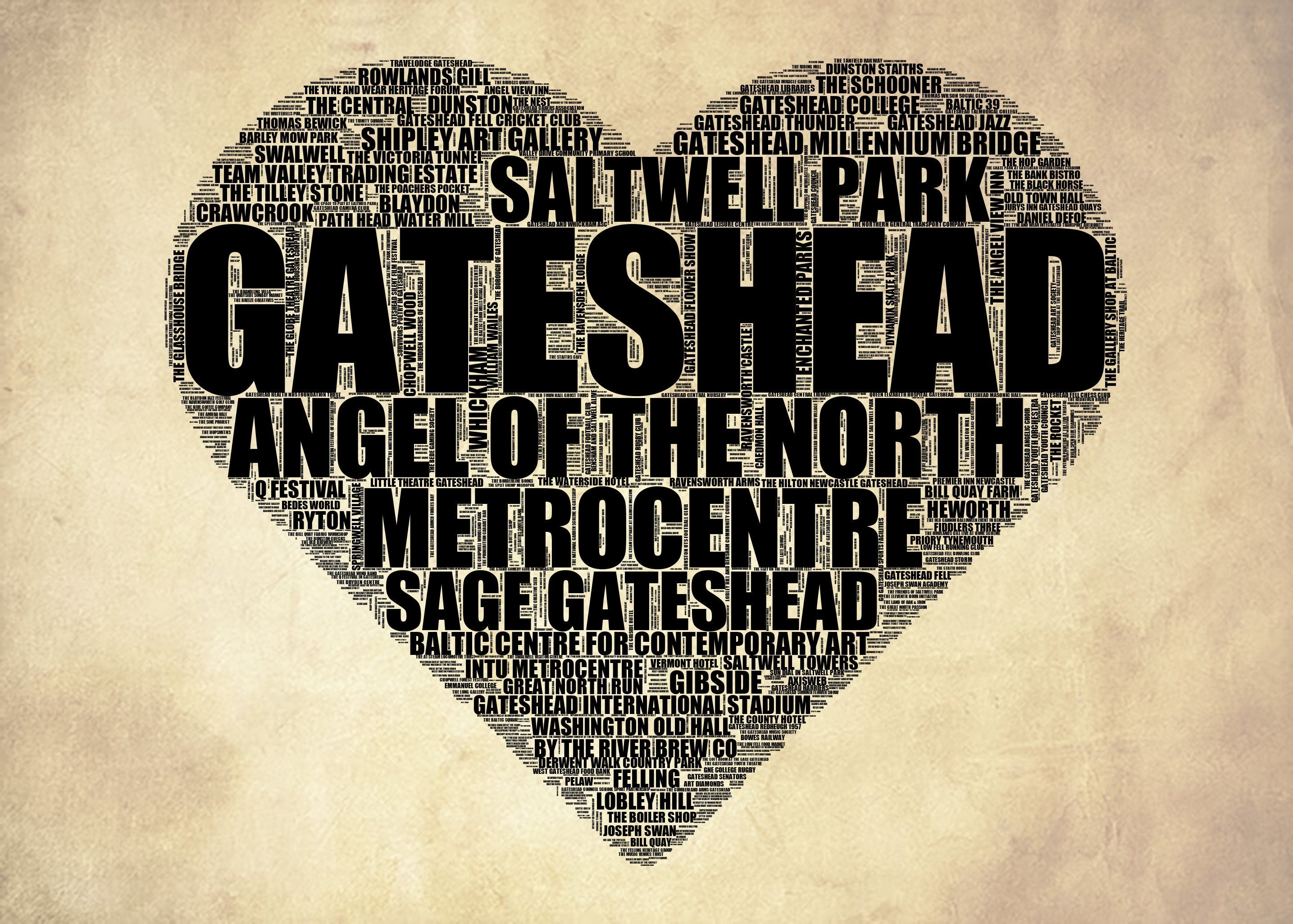 Gateshead - Premium Typographic Word Cloud Prints, Posters & Gifts