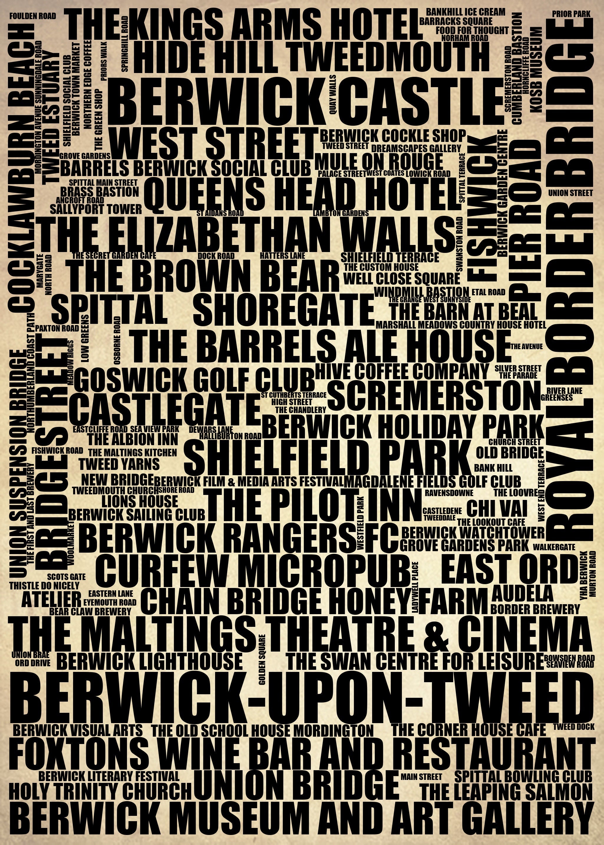 Berwick-upon-Tweed - Premium Typographic Word Cloud Prints, Posters & Gifts