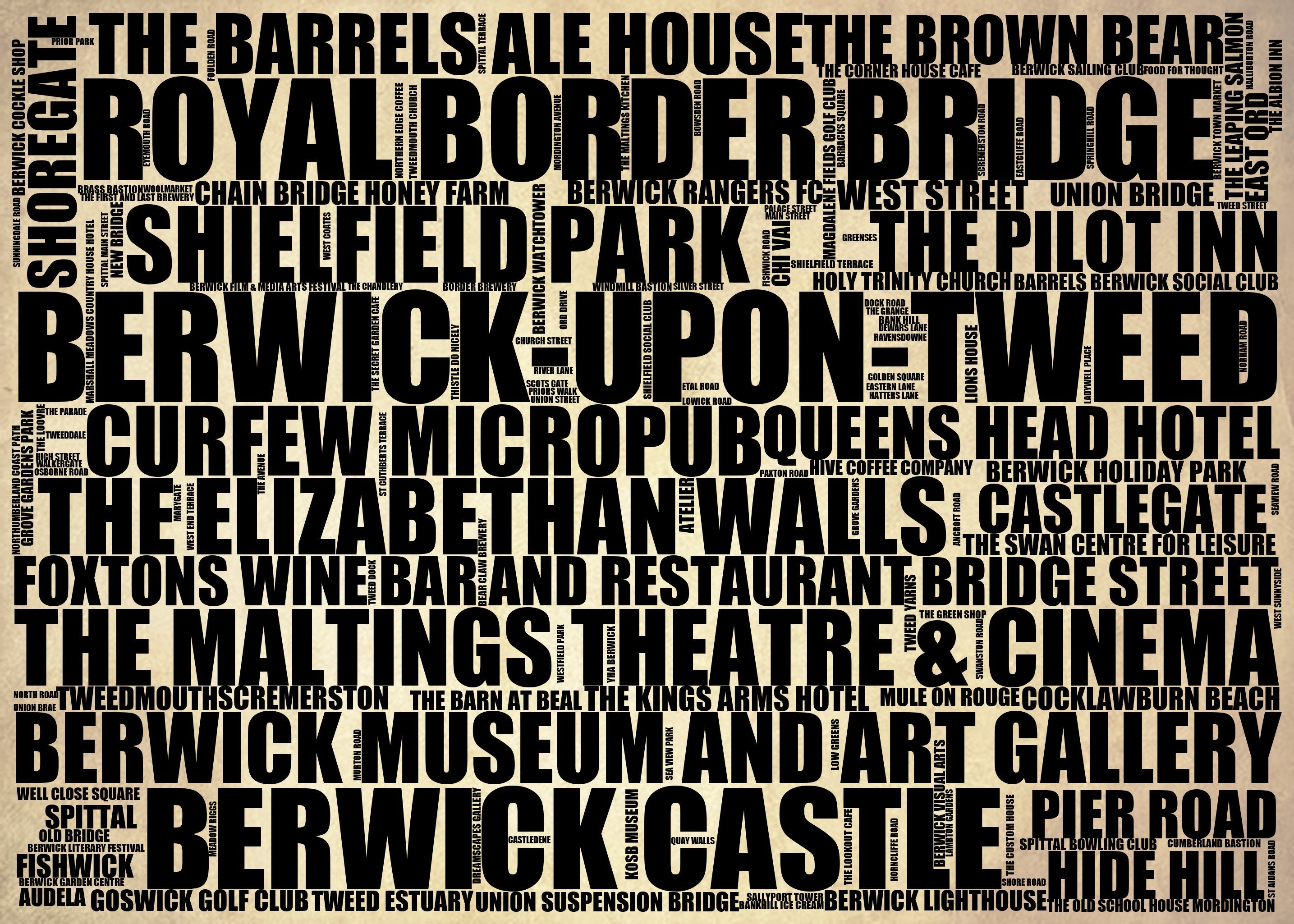 Berwick-upon-Tweed - Premium Typographic Word Cloud Prints, Posters & Gifts