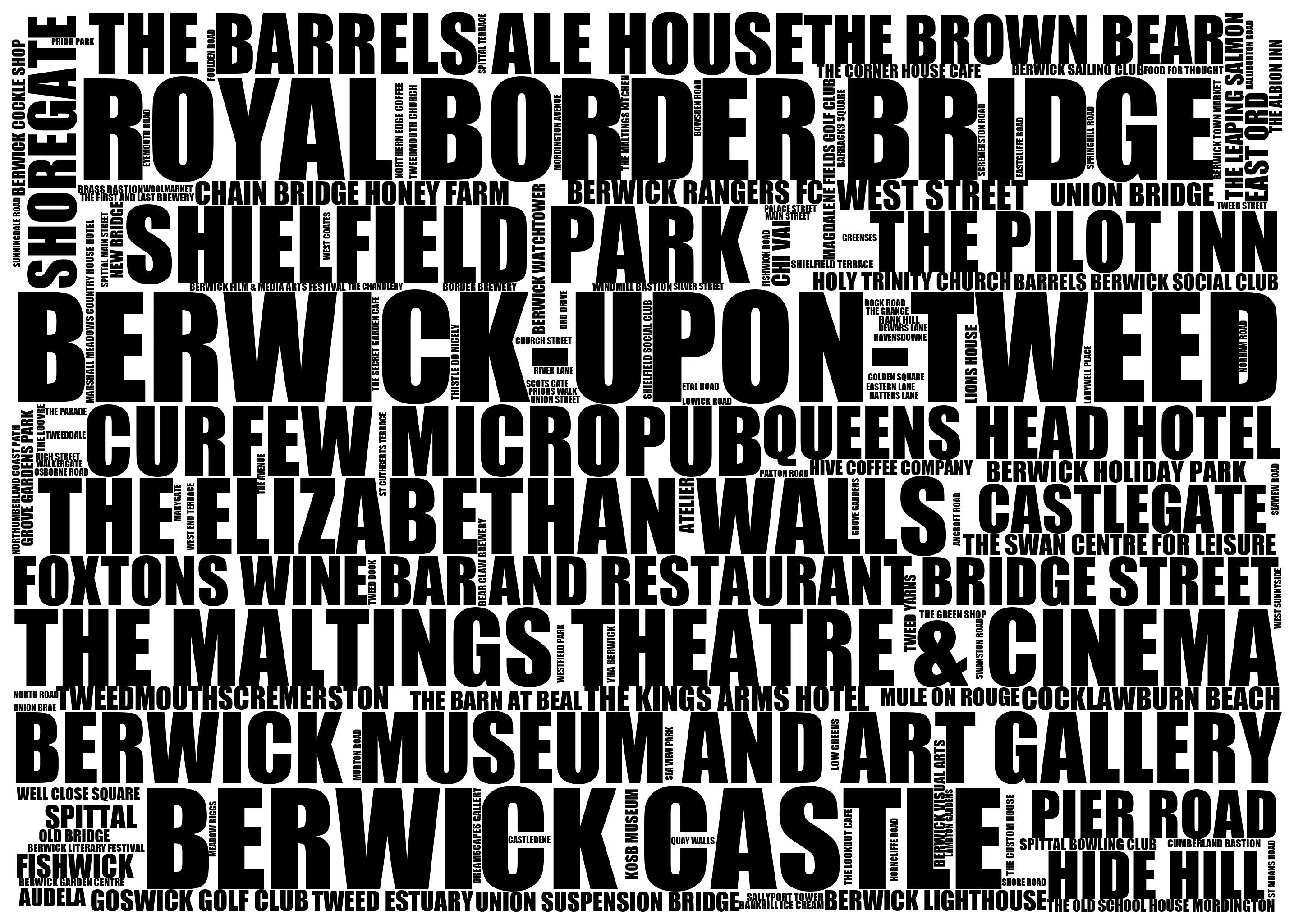 Berwick-upon-Tweed - Premium Typographic Word Cloud Prints, Posters & Gifts