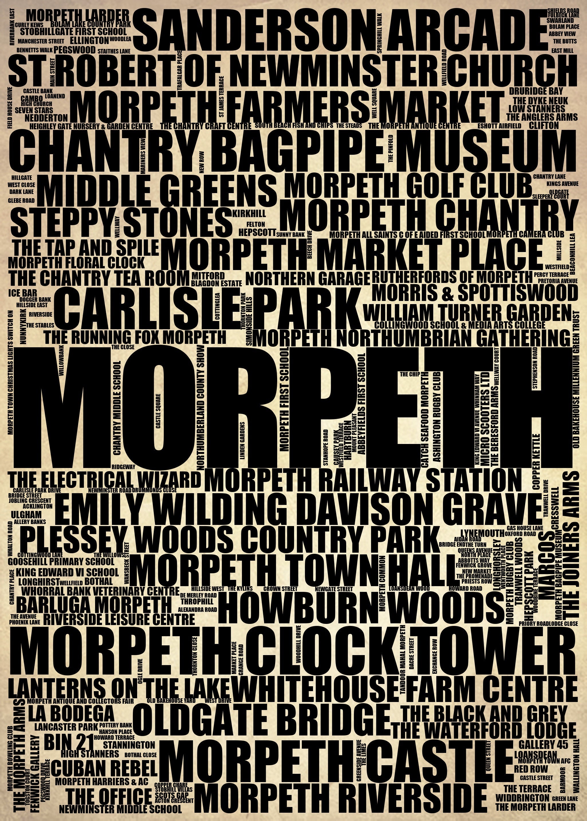 Morpeth - Premium Typographic Word Cloud Prints, Posters & Gifts