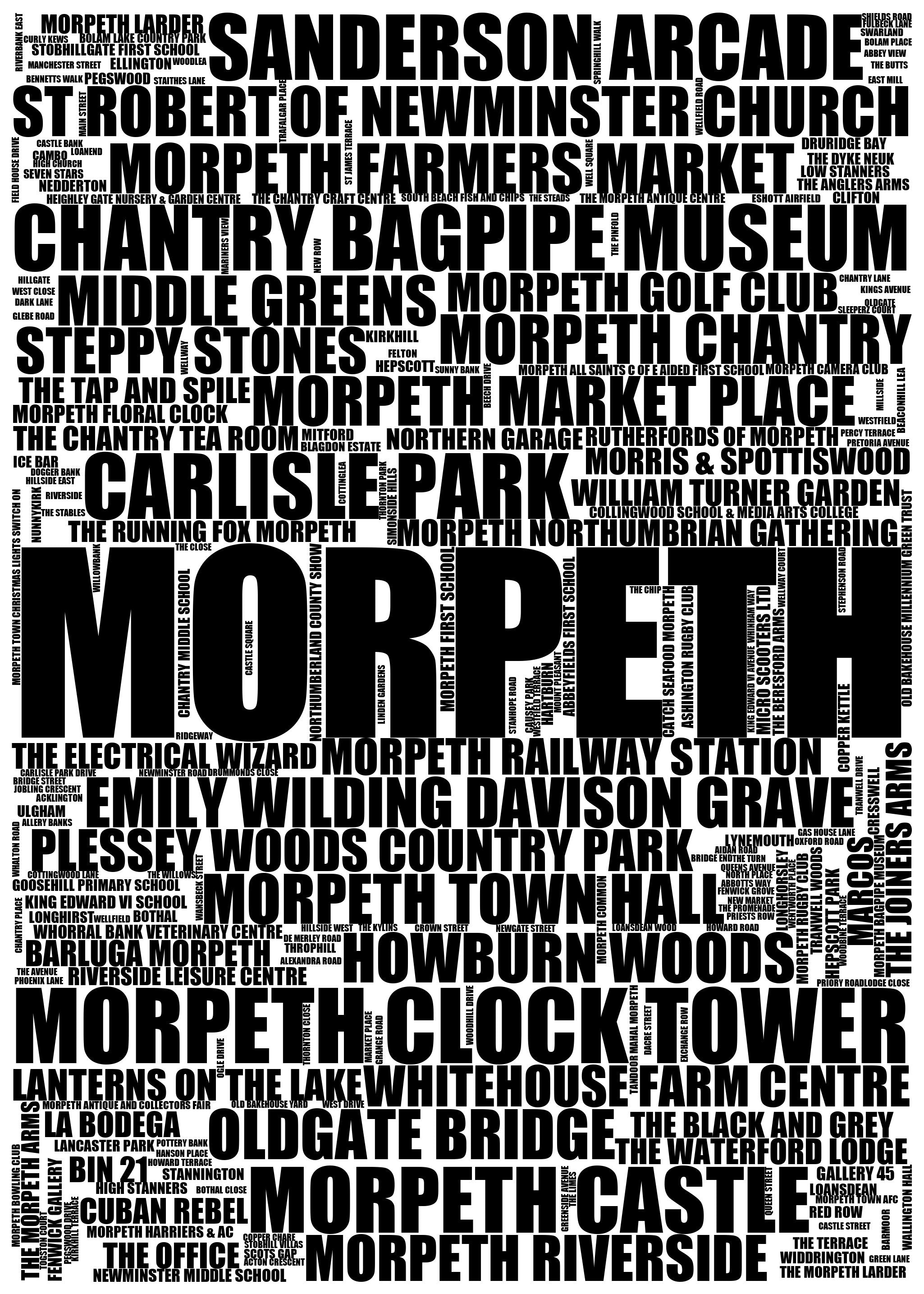 Morpeth - Premium Typographic Word Cloud Prints, Posters & Gifts