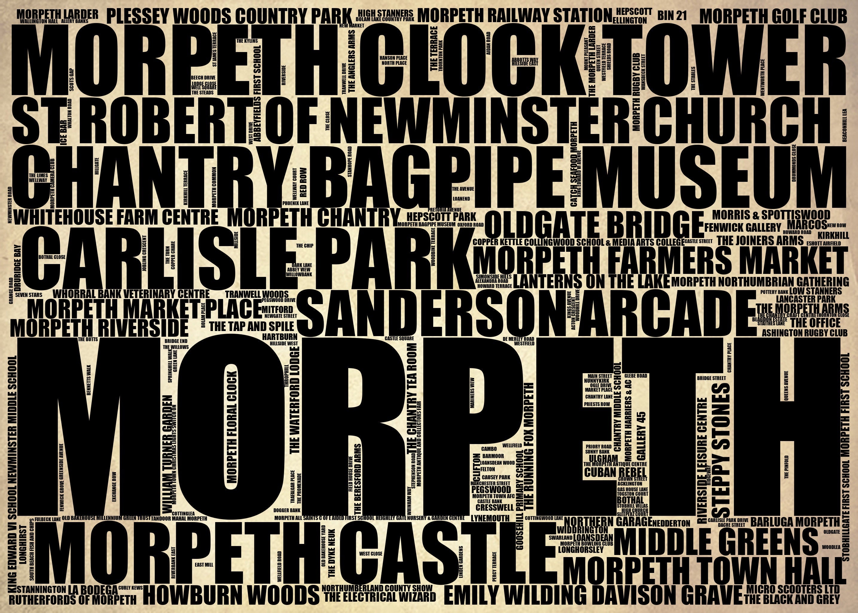 Morpeth - Premium Typographic Word Cloud Prints, Posters & Gifts