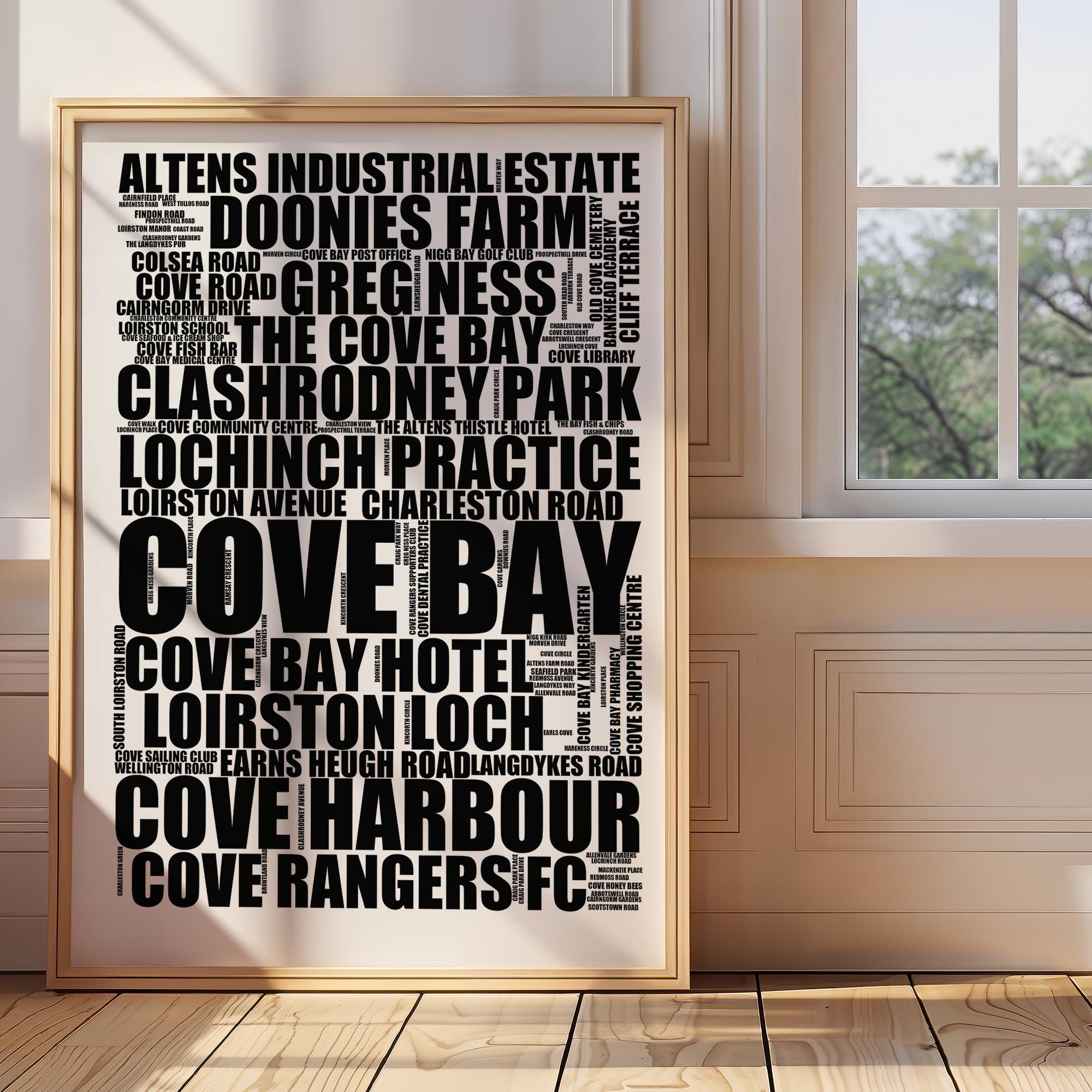 Cove Bay - Premium Typographic Word Cloud Prints, Posters & Gifts