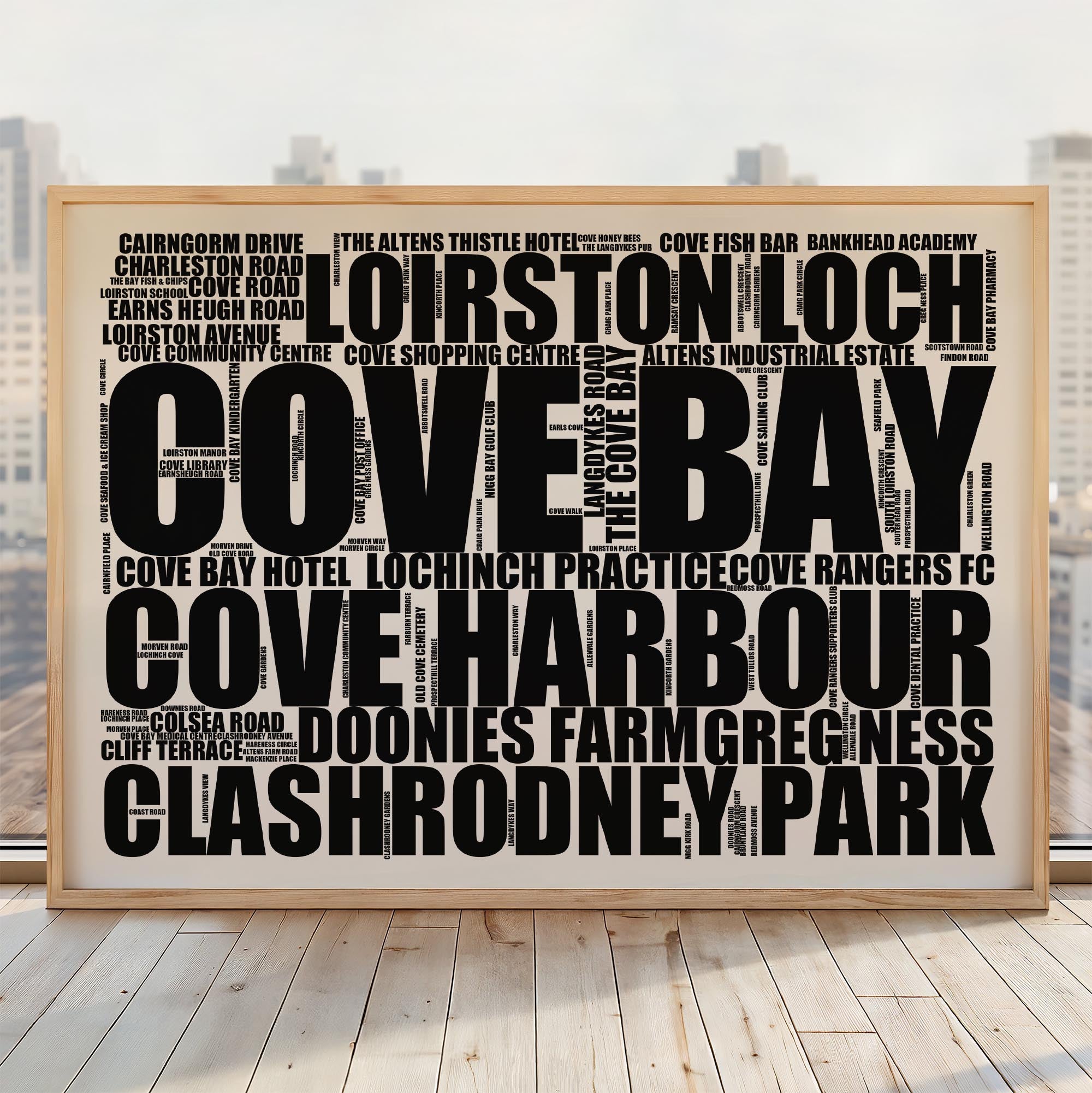 Cove Bay - Premium Typographic Word Cloud Prints, Posters & Gifts