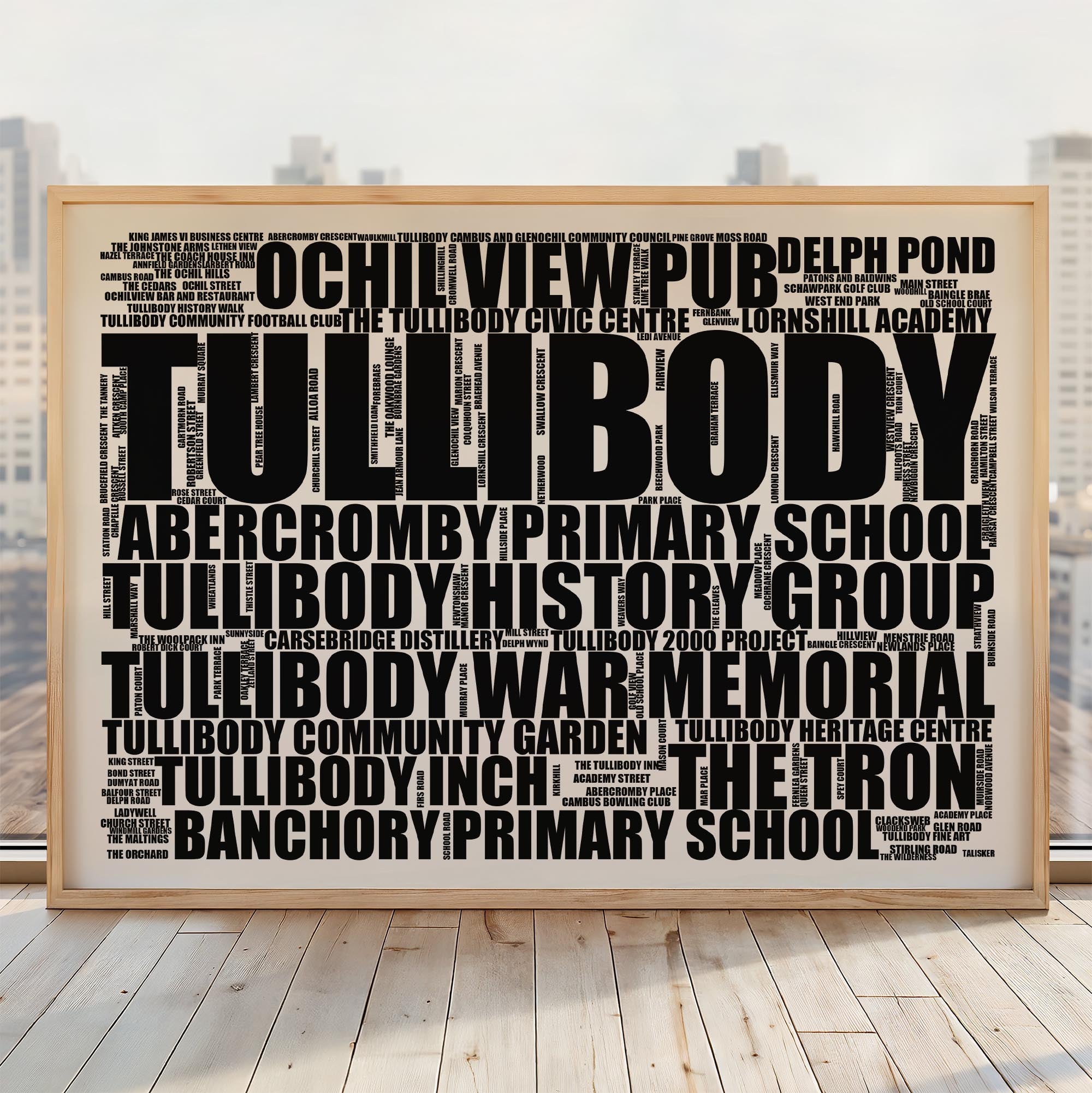 Tullibody - Premium Typographic Word Cloud Prints, Posters & Gifts