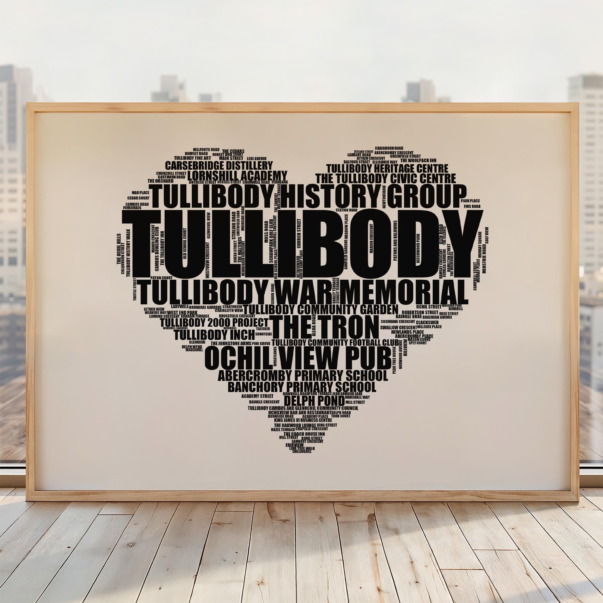 Tullibody - Premium Typographic Word Cloud Prints, Posters & Gifts