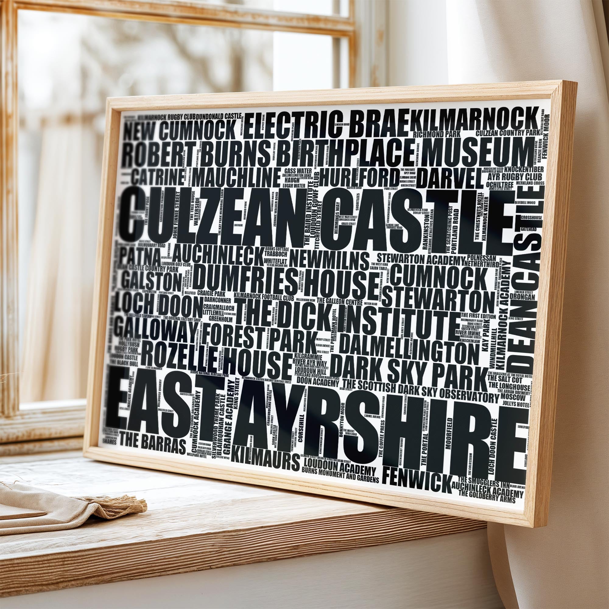 East Ayrshire - Premium Typographic Word Cloud Prints, Posters & Gifts