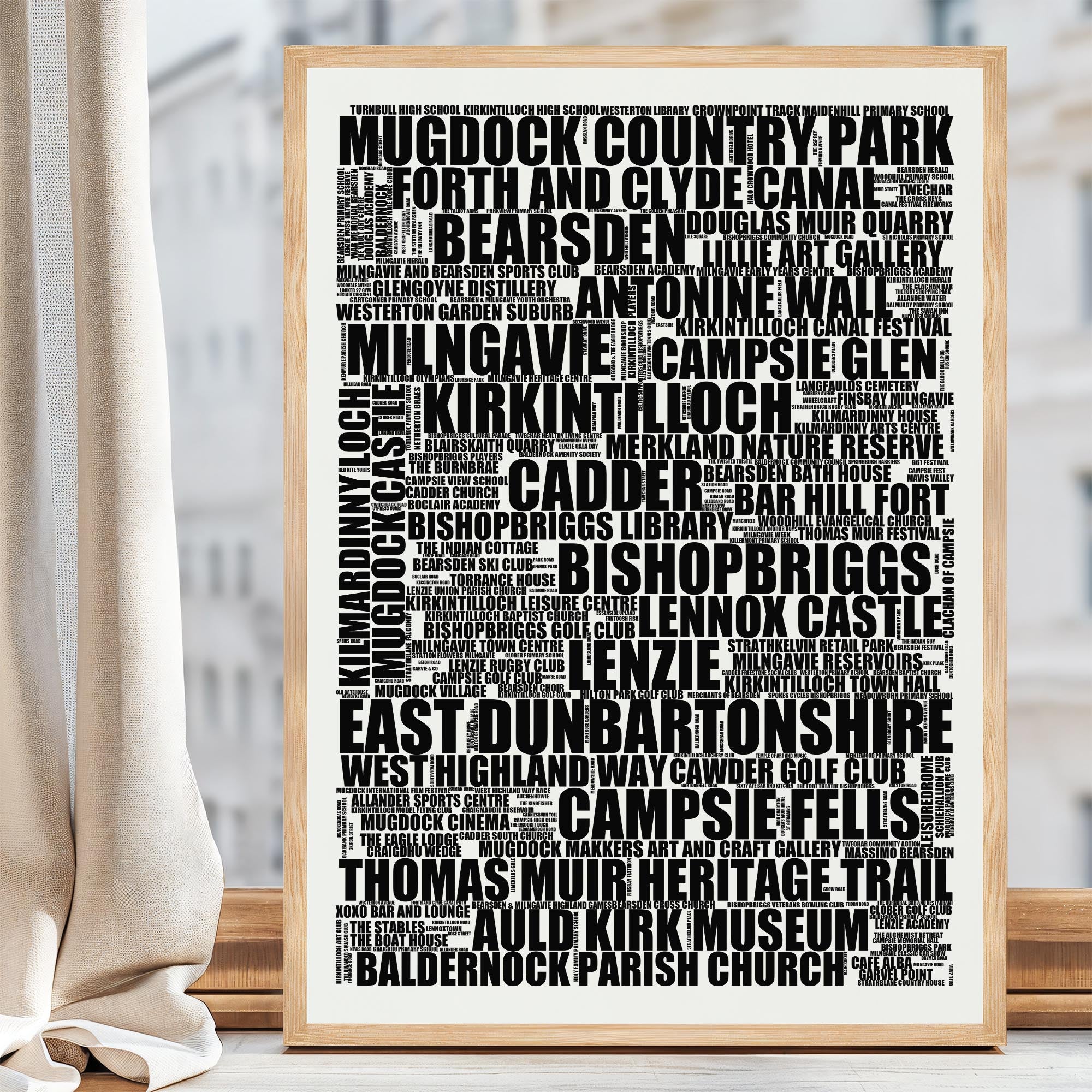 East Dunbartonshire - Premium Typographic Word Cloud Prints, Posters & Gifts