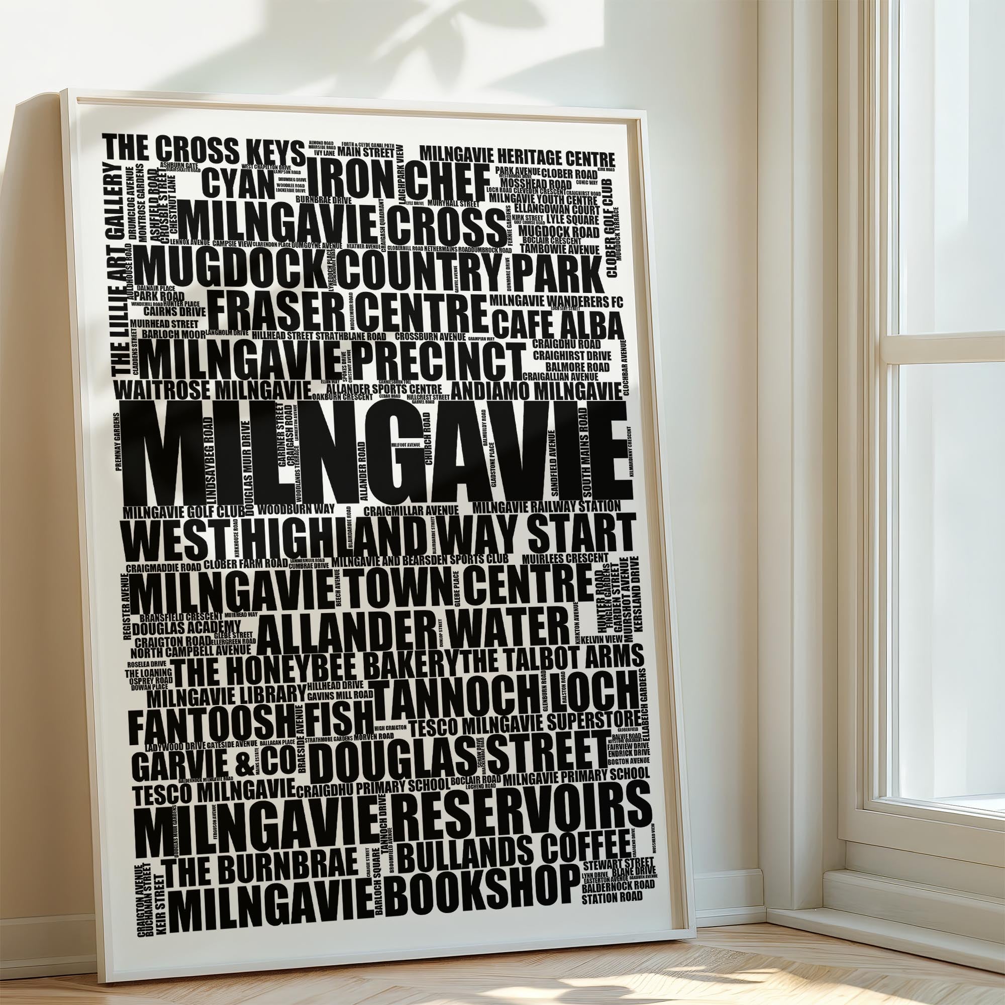 Milngavie - Premium Typographic Word Cloud Prints, Posters & Gifts