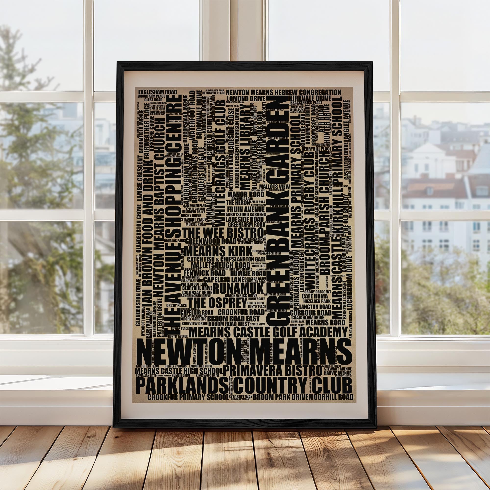 Newton Mearns - Premium Typographic Word Cloud Prints, Posters & Gifts