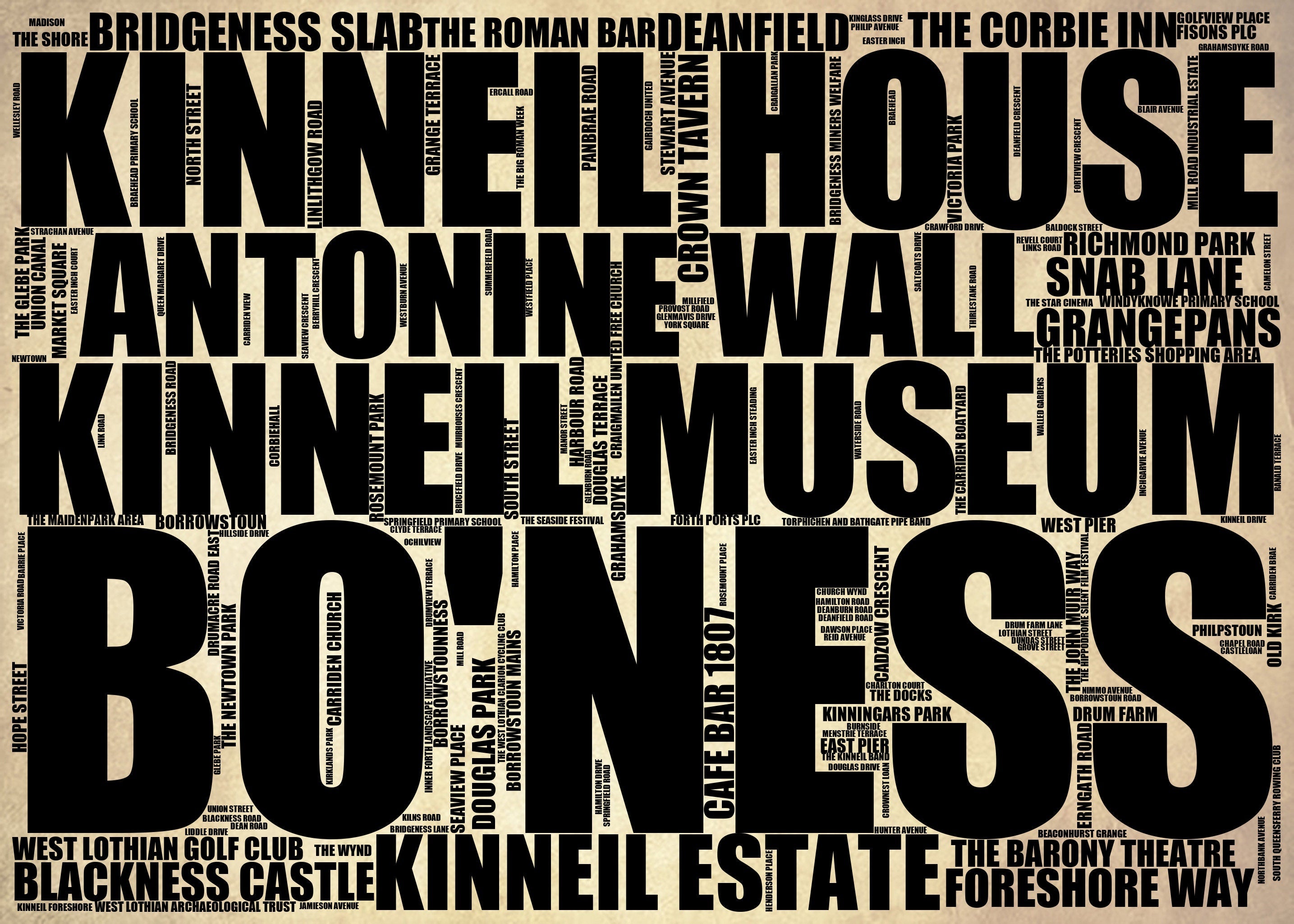 Bo'ness - Premium Typographic Word Cloud Prints, Posters & Gifts