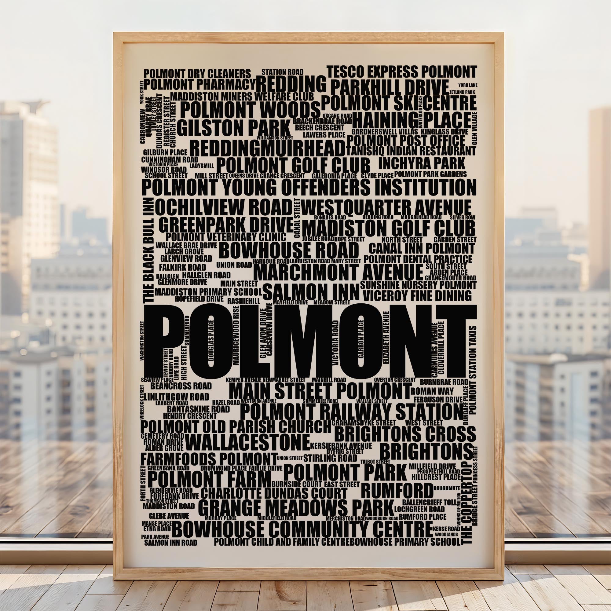 Polmont - Premium Typographic Word Cloud Prints, Posters & Gifts