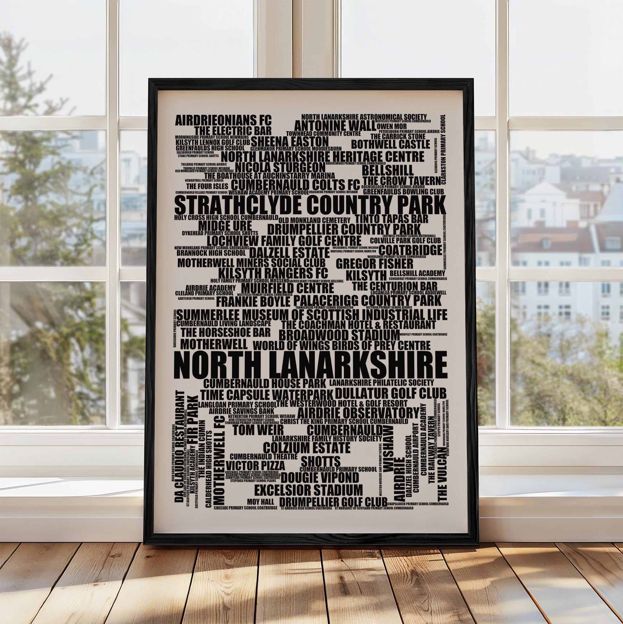 North Lanarkshire - Premium Typographic Word Cloud Prints, Posters & Gifts