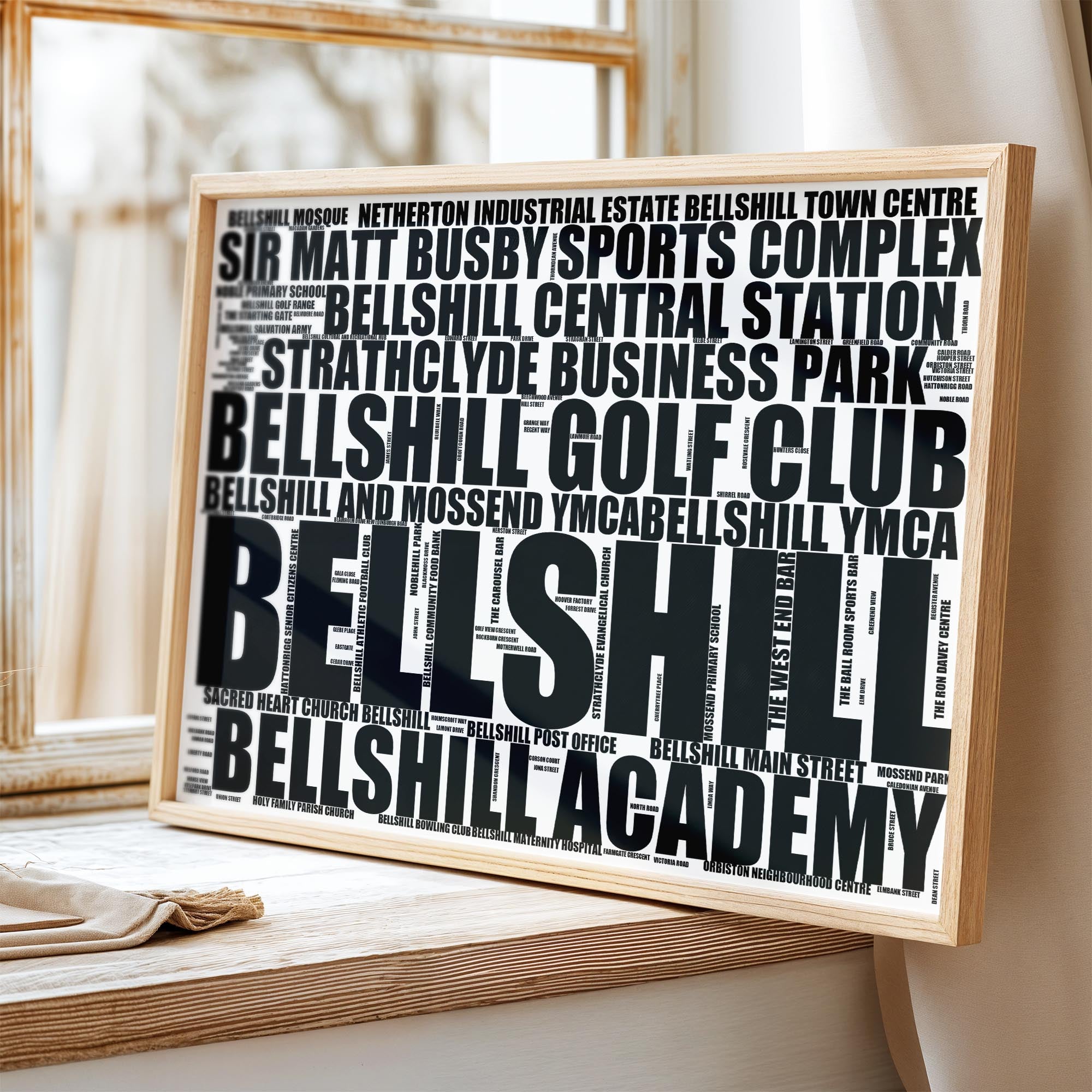 Bellshill - Premium Typographic Word Cloud Prints, Posters & Gifts